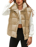 Himosyber Womens Puffer Vest Sleeveless Casual Loose Winter Warm Lightweight Stand Collar Down Jacket Coats