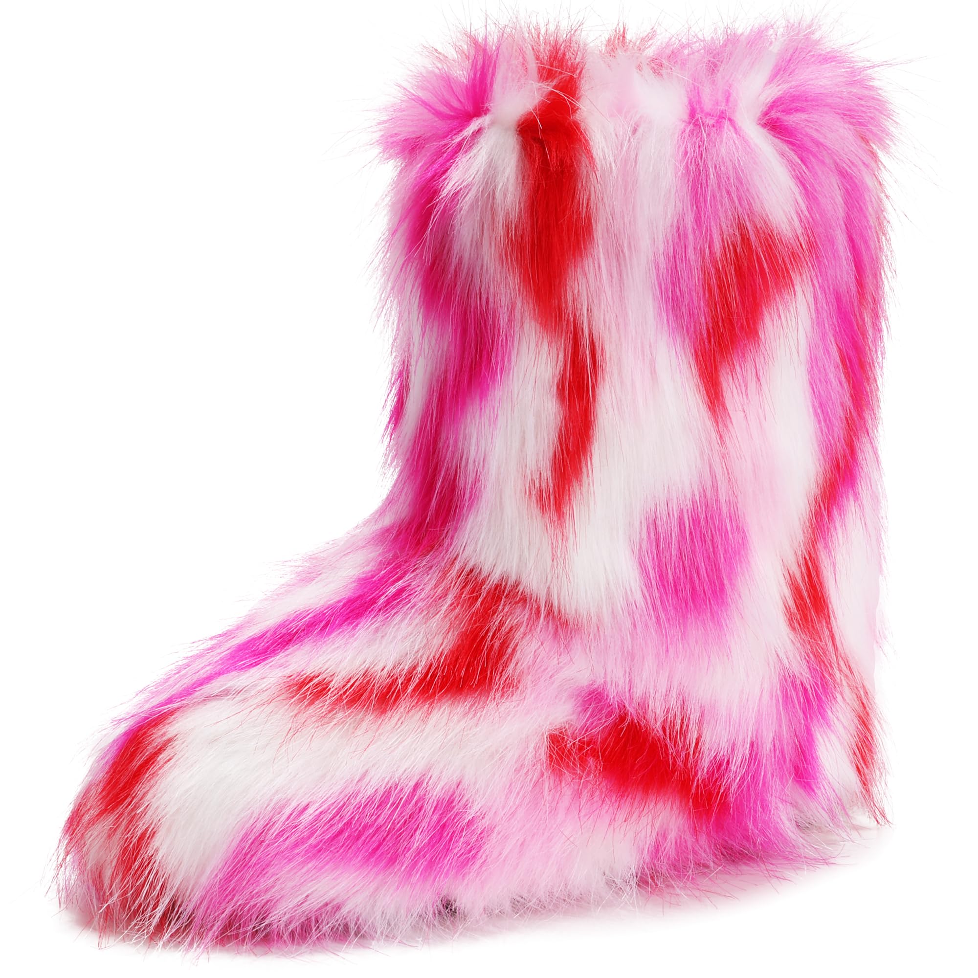 IXU Women's Faux Fur Boot Furry Fluffy Round Toe Suede Snow Winter Women Boots Comfy Plush Warm Short Outdoor Indoor Flat Shoes Mid-Calf Boots
