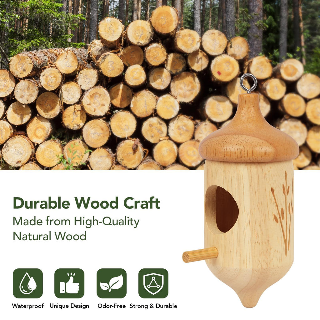 Hummingbird House, Small Hummingbird Houses for Outside, Wooden Bird House with Bow, String, Cute Gardening Gifts Home Decoration