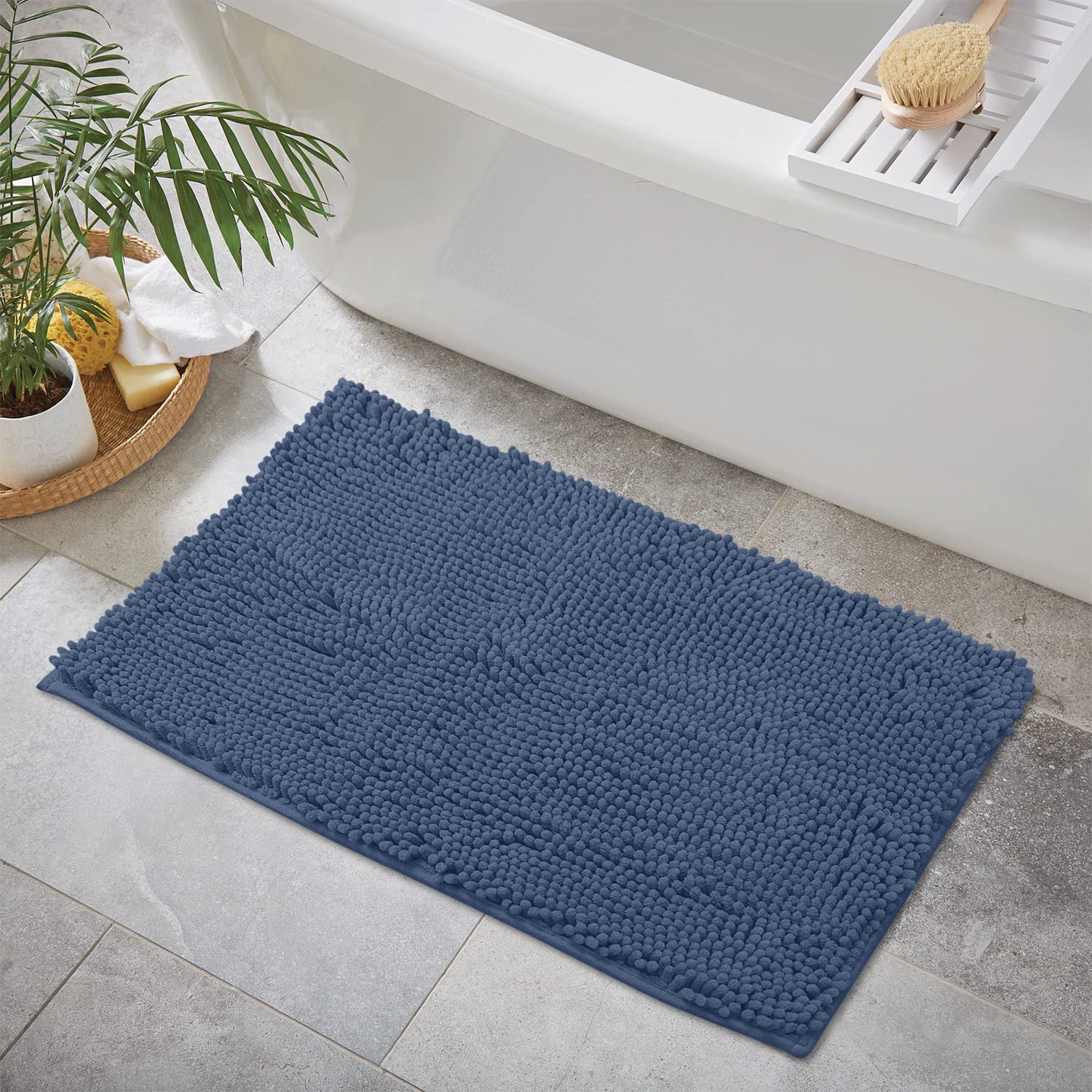 LuxUrux Bath Mat, Extra-Soft Plush Non-Slip Bathroom Rug, Luxury Chenille Microfiber Material, Super Absorbent Shaggy Bath Rug. Machine Wash & Dry (17 x 24 inches, Warm Grey)