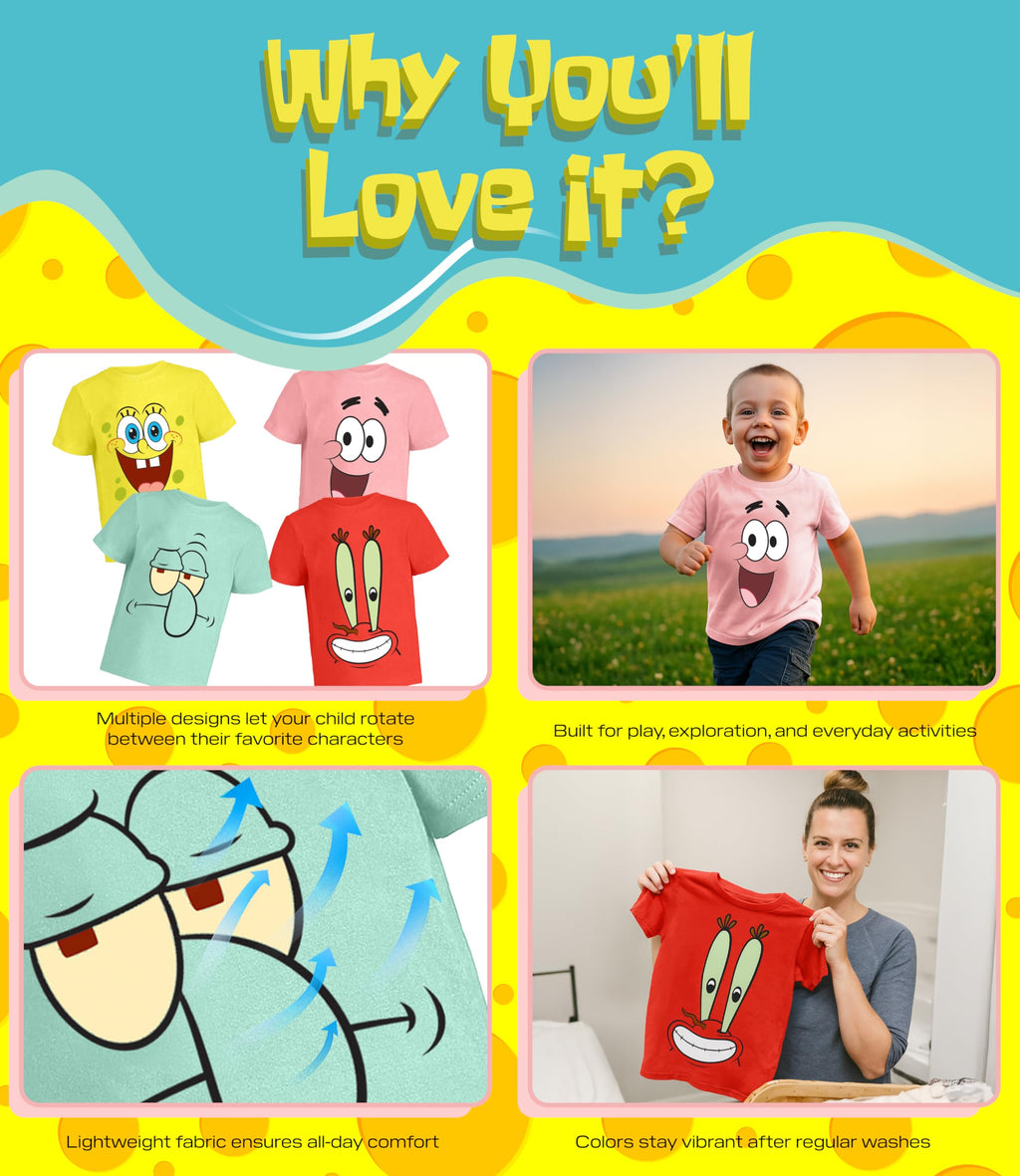 Spongebob Squarepants Graphic T-Shirt (Sets) Patrick Star Squidward Plankton Gary Outfit Tee Toddler/Birthday to Kids Clothes