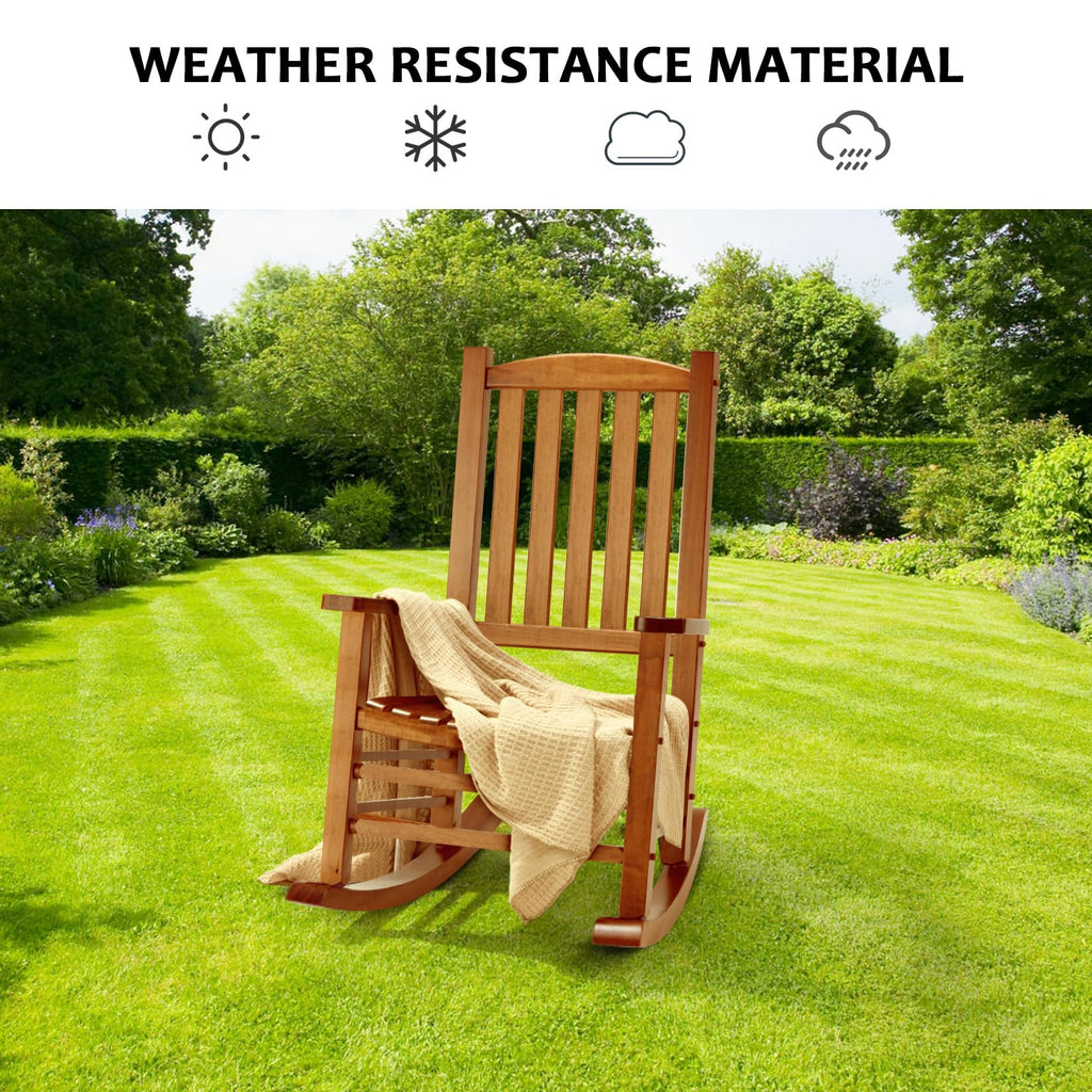Hupmad Wooden Rocking Chair Outdoor Oversized Porch Rocker Chair,Patio Wooden Rocker with High Back and Armrest,All Weather Rocker Slatted for Backyard,Garden,400 lbs Support,Black