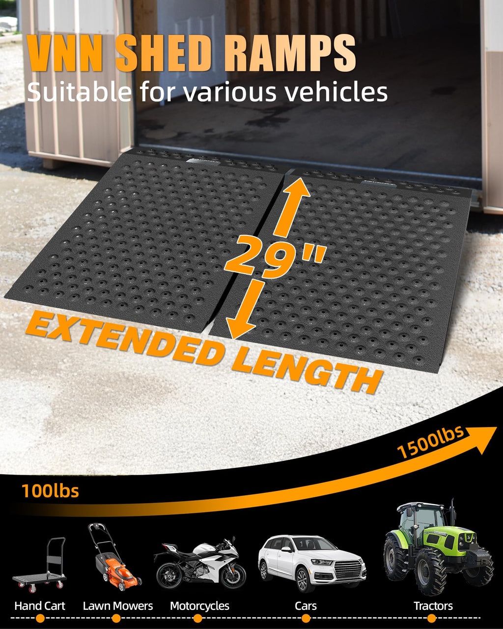 VNN 29" x 24" Shed Ramp for Riding Mower - 750 LB Capacity Shed Ramps, Anti-Slip Punch Plate Ramp for ATV, Motorcycles, Garages & Barns (1PC,Black, Alloy)