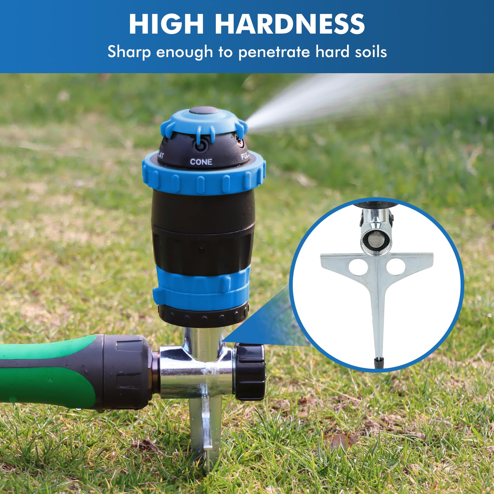 RESTMO Gear Drive Sprinkler with Metal Spike Base, 5-Pattern Heavy Duty Gardening Watering System, Multi-Adjustable Lawn Sprinkle for Garden Plant, Flower Bed and Large Yard Area Watering, Gray