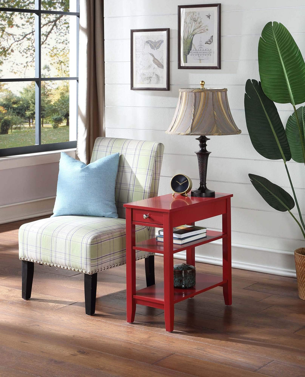 Convenience Concepts American Heritage Chairside End Table with Drawer 23.5" - Classic Living Room Table with Storage Shelf, Bedroom Nightstand, Black