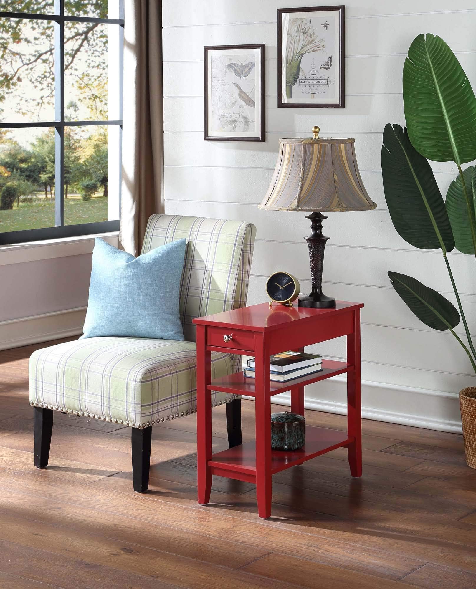Convenience Concepts American Heritage Chairside End Table with Drawer 23.5" - Classic Living Room Table with Storage Shelf, Bedroom Nightstand, Black
