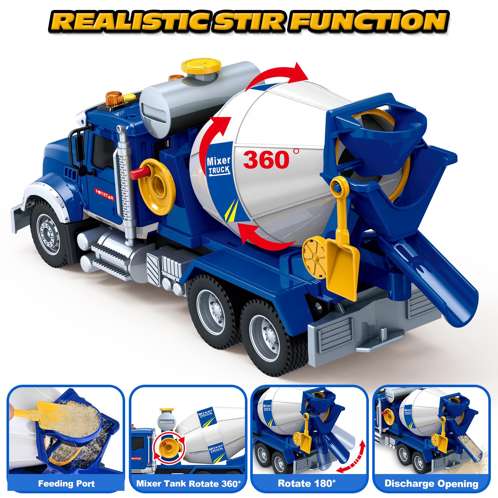 Bstoyder Kids Toys for 3 4 5 6 7 8 Years Old Boys, 15" Crane Truck Toy with Lights, Sounds, Toddler Friction Powered Truck Vehicle Toy for Boys Girls Birthday Gifts