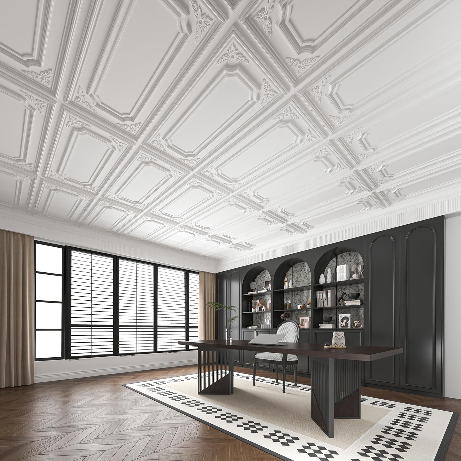 Art3dwallpanels 12 Pack Drop Ceiling Tiles, 2x4 Ft PVC Decorative 3D Wall Panel, Glue Up Ceiling Covering Panels for Basement Kitchen Bathroom, 24x48 Inch, Cover 96 Sq. Ft, White