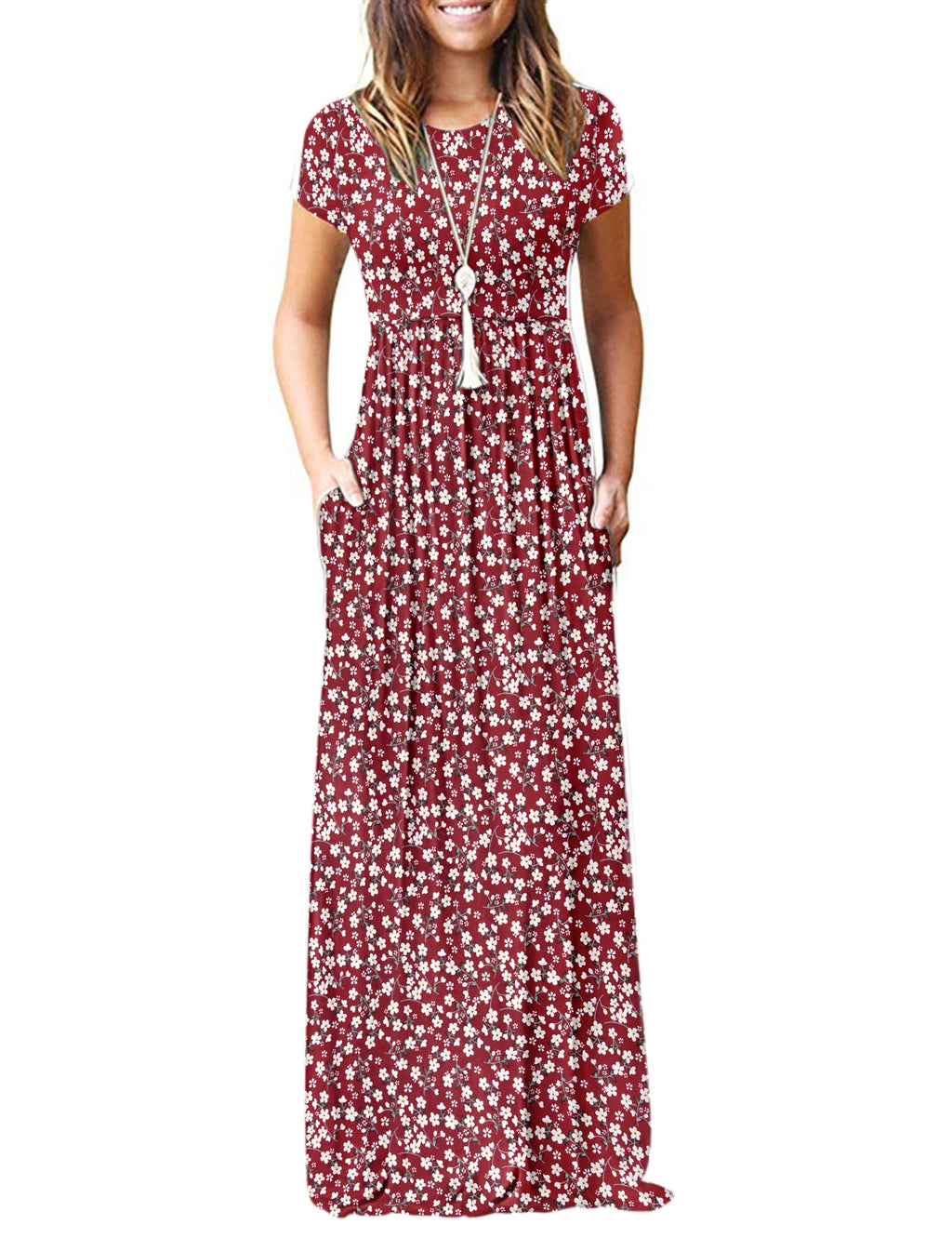 MISFAY Women Short Sleeve Loose Plain Maxi Dresses Casual Long Dresses Pockets