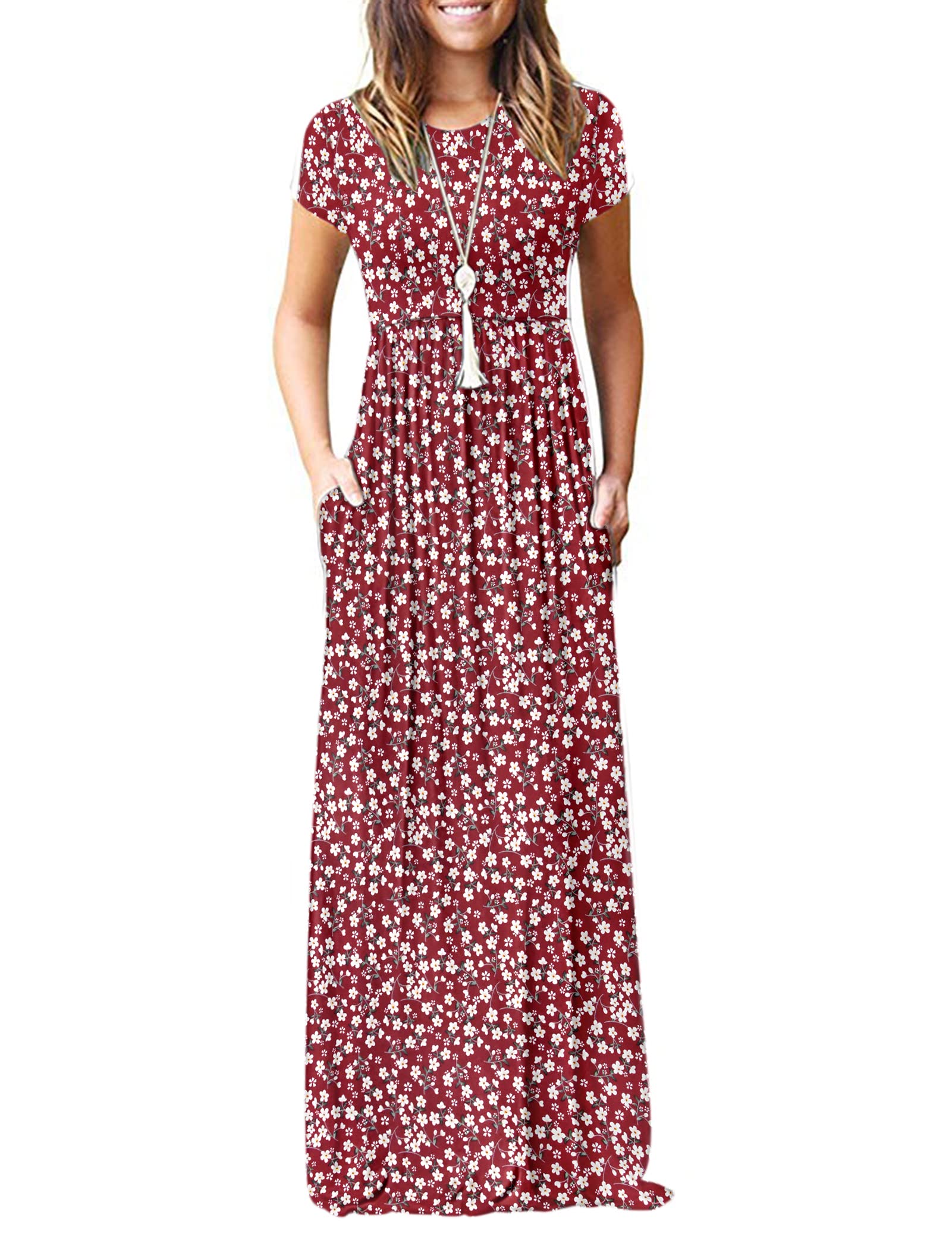 MISFAY Women Short Sleeve Loose Plain Maxi Dresses Casual Long Dresses Pockets