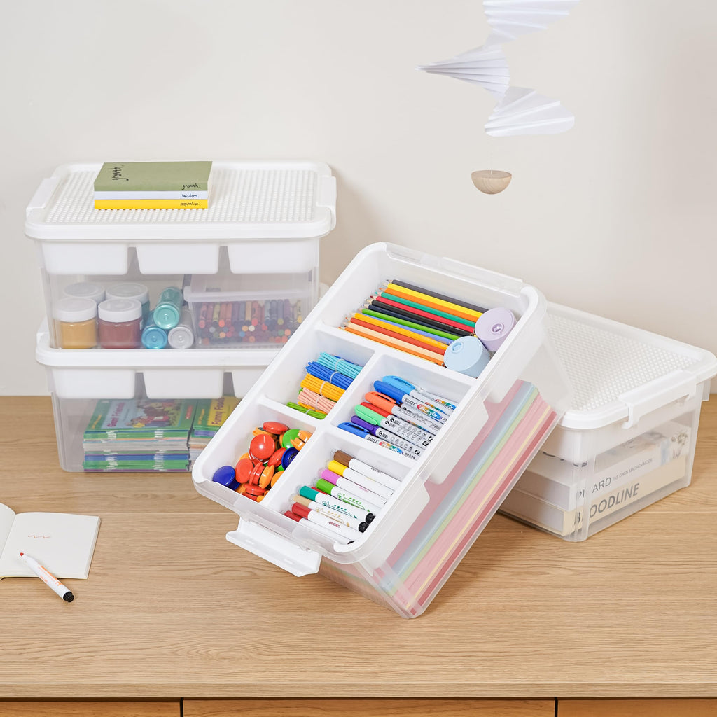 Citylife 17 QT Plastic Storage Box with Building Baseplate Lid and Removable Tray Craft Organizers and Storage Clear Storage Container for Organizing Bead, Tool, Sewing
