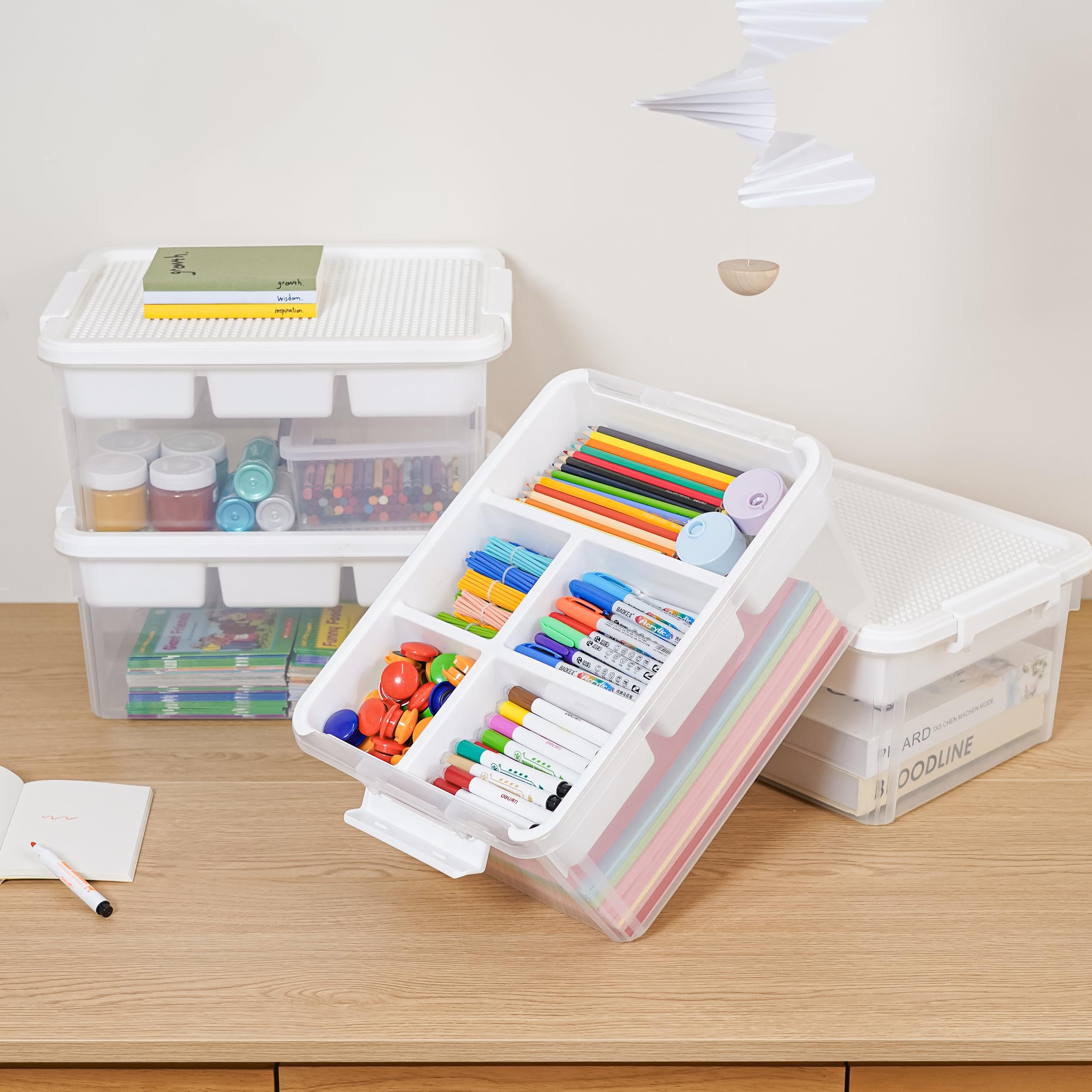 Citylife 17 QT Plastic Storage Box with Building Baseplate Lid and Removable Tray Craft Organizers and Storage Clear Storage Container for Organizing Bead, Tool, Sewing