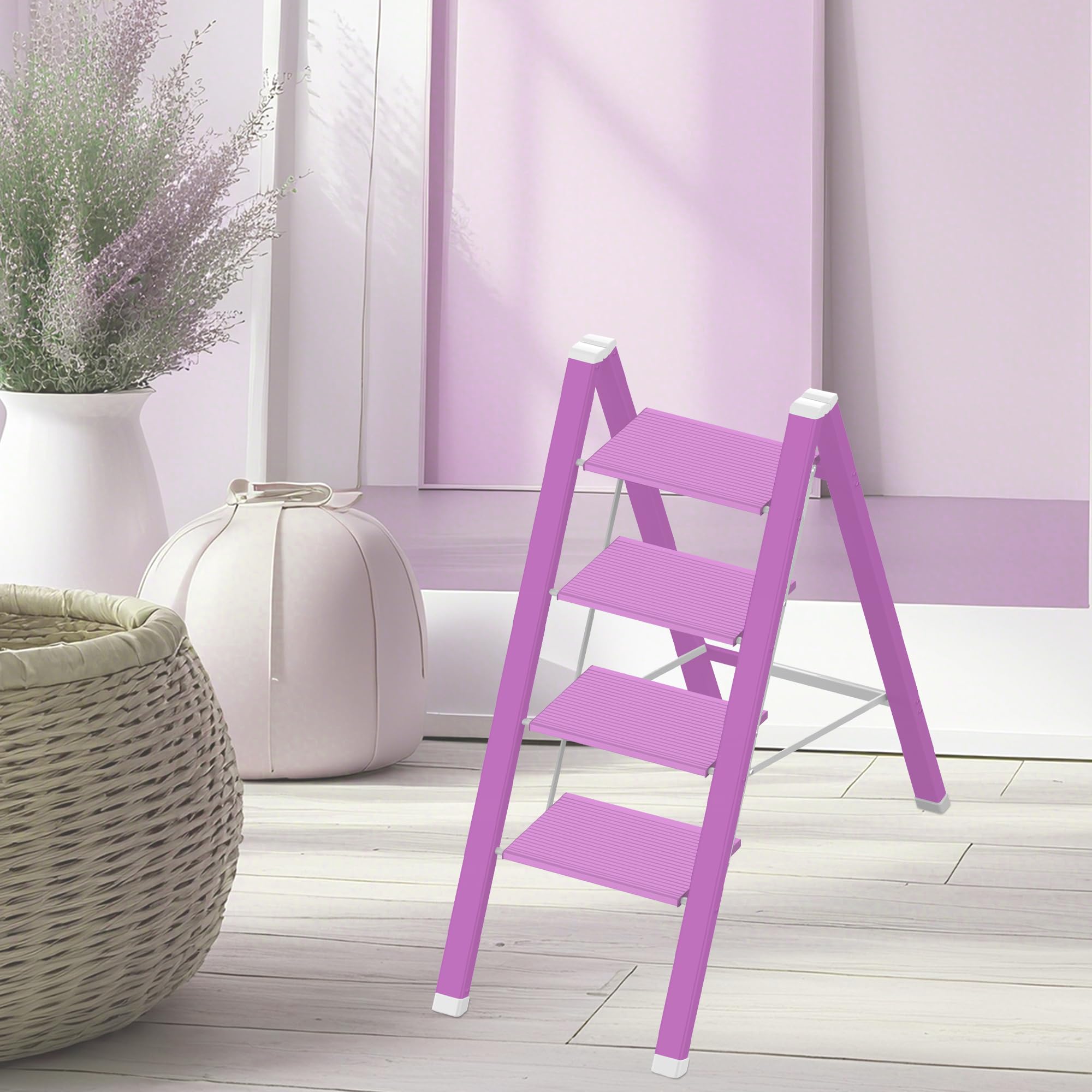 2 Step Lightweight Folding Ladder for Home, 330lbs Aluminum Step Ladder Anti-Slip for Kitchen, Step Stool Foldable Adults for Closet, 330lbs - Black