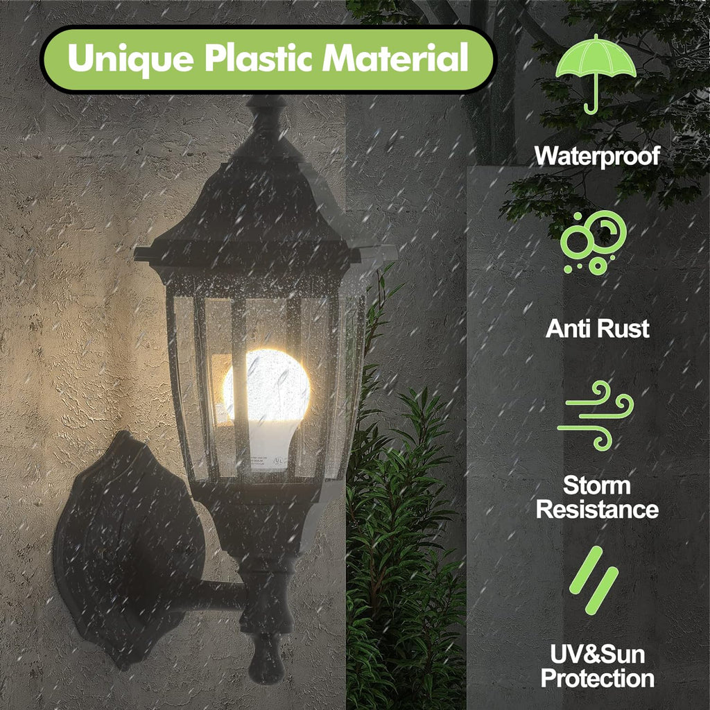 EMART Dusk to Dawn Plastic Outdoor Wall Light Fixtures with Bulbs, Waterproof and Anti-Corrosion Porch Sconces, Exterior Lanterns Wall Mount Lamp for Outside, Garage, Front Door, Patio, 1 Pack, Black