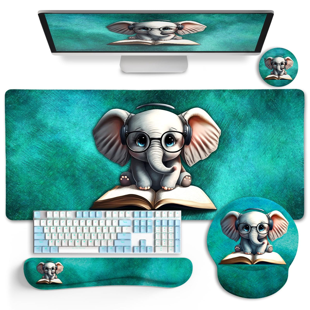 Black Striped Ergonomic Large Desk Mat Set with Wrist Rest