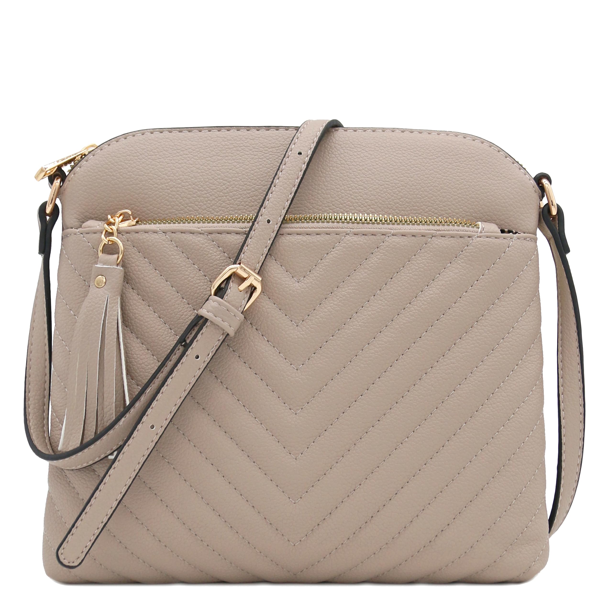 FashionPuzzle Chevron Quilted Medium Crossbody Bag with Tassel Accent
