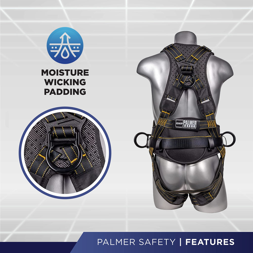 Palmer Safety Hammerhead 5pt Safety Harness Back Padded, QCB Chest, Tongue Buckel Legs Straps, Back & Side D-Rings