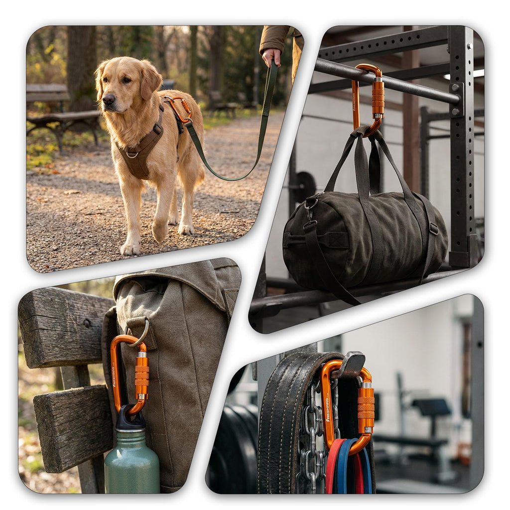 FresKaro 3inch 12kN-2698lbs Auto Locking Carabiner Clips, Solid D Shape, Heavy Duty 7075 Aluminum, Lightweight 1.09oz, Rust Proof, for Hammock, Hiking, Dog Leash, Keychain etc., Multi-Colors