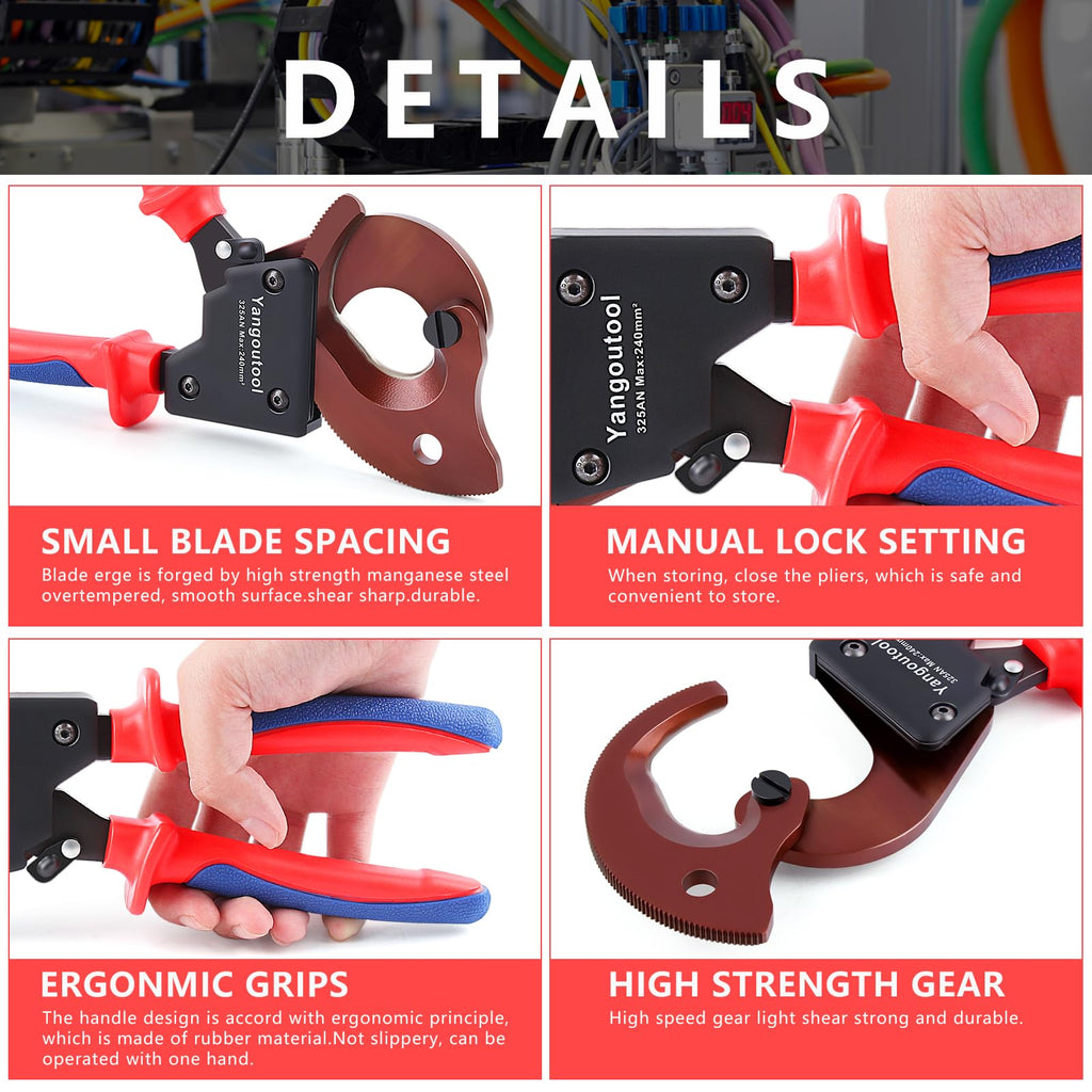 Yangoutool Heavy-Duty Ratcheting Cable Cutters for Large Copper, Aluminum, and Armored Cables - J40 Wire Cutter up to 300 mm², Electrical Wire Cutting Tool