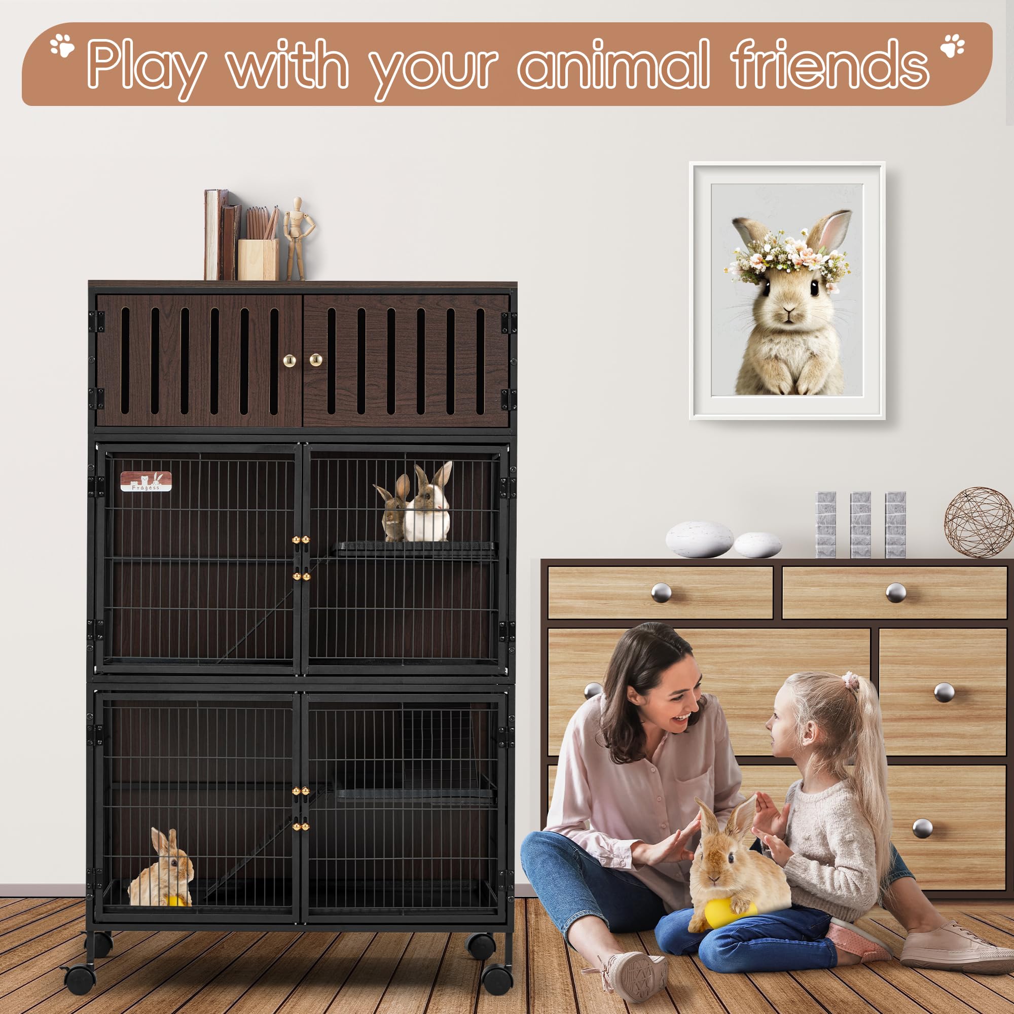 Fragess Metal Large Guinea Pig Cages 5 Levels, 60" H Rolling Ferret Cage with Removable Ramps & Double Door, Cages with Locker, Squirrel Cage Christmas Decoration Pet Crate Furniture