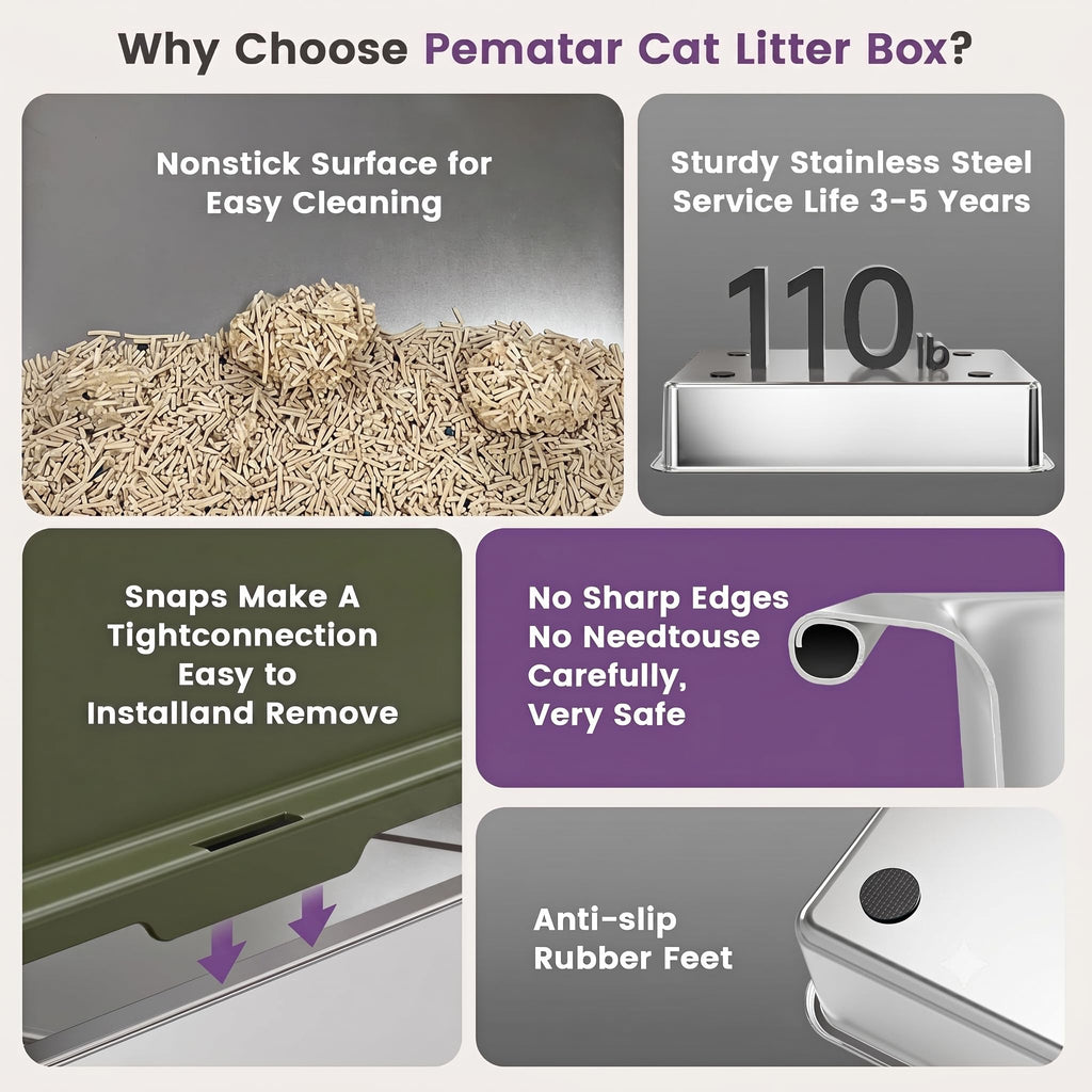 Extra Large XXL Stainless Steel Cat Litter Box with Lid, 26" L x 18" W x 12" H Metal Litter Box with Hight Sides for Big Cats & Multiple Cats, Never Absorbs Odors, Anti-Urine Leakage, Easy Cleaning