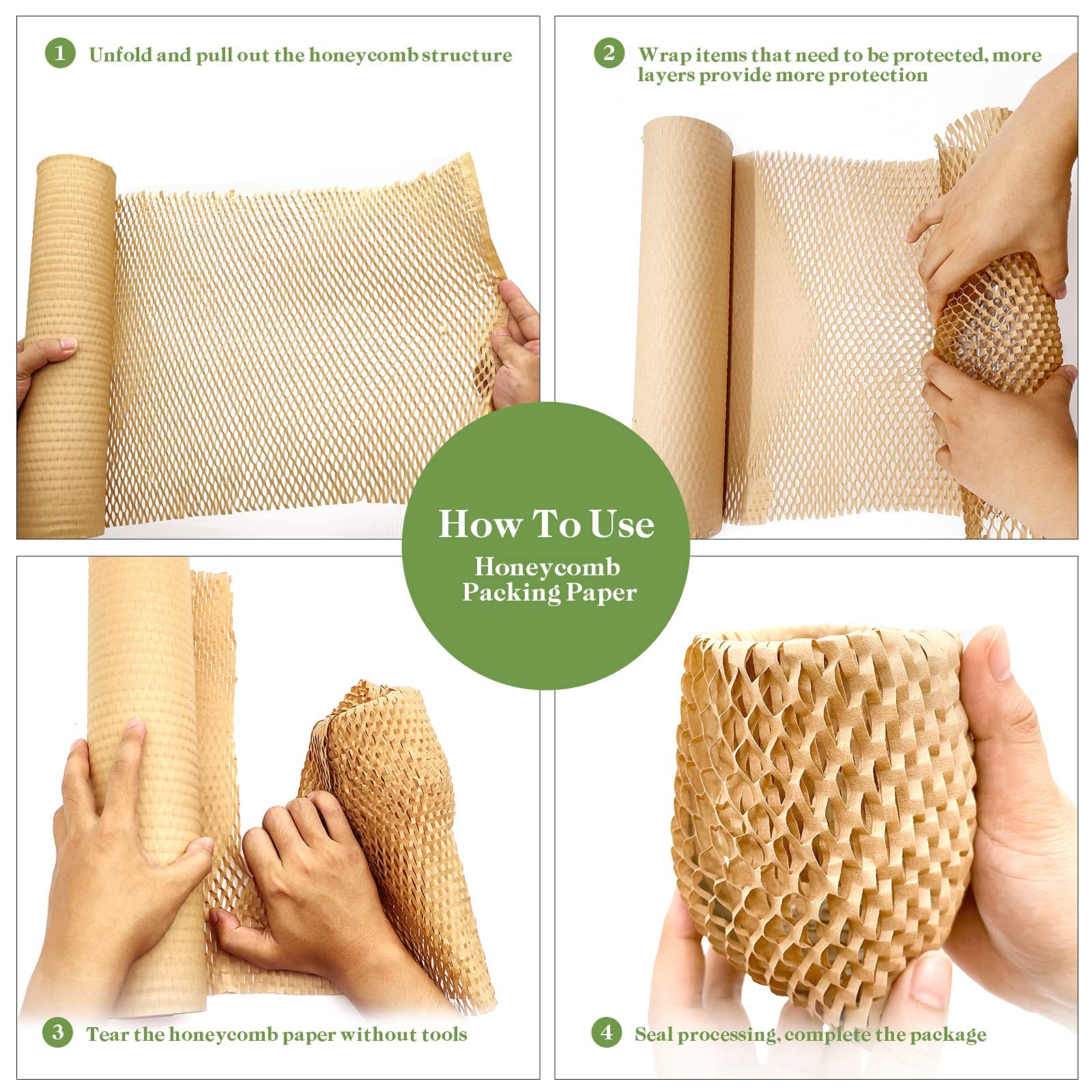 Honeycomb Packing Paper, 12" x 35' Honeycomb Cushioning Wrap Roll for Moving Shipping Packaging Gifts, Recyclable Honeycomb Paper Moving Supplies Bubble Paper Wrapping Protective Roll