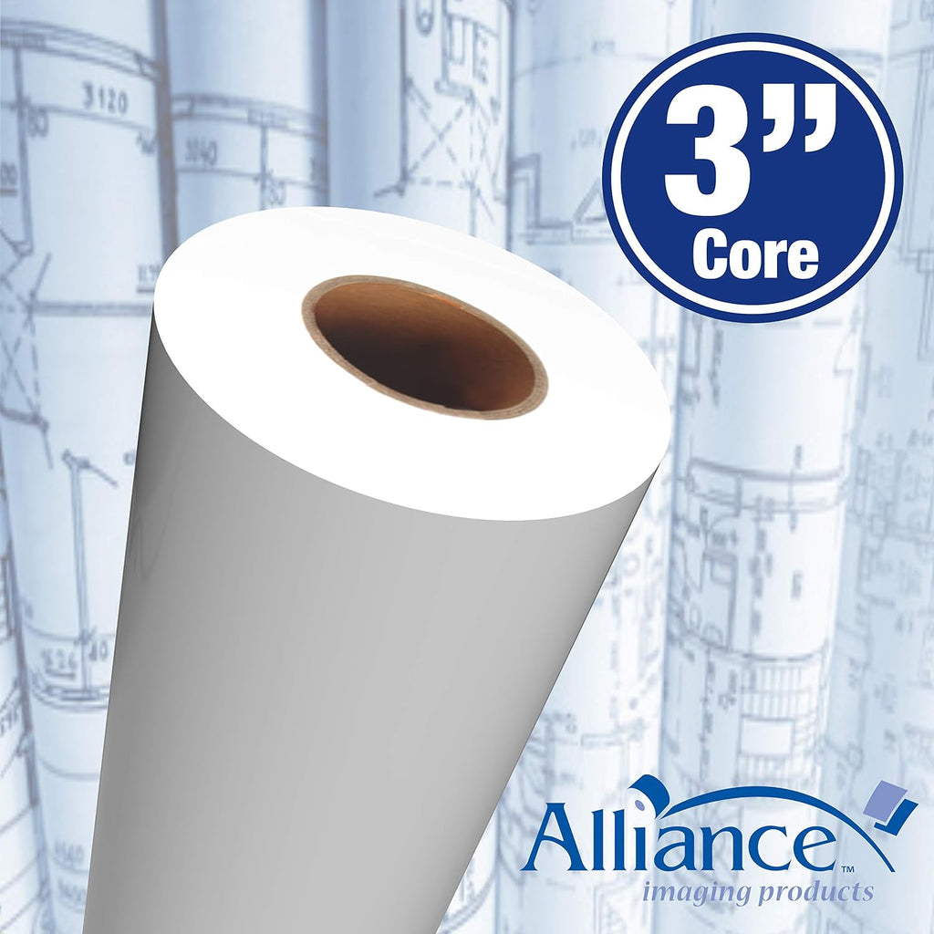 Alliance CAD Paper Rolls, 36” x 500’, 92 Bright, 24lb - 2 Rolls Per Carton - Ink Jet Bond Rolls with 3” Core