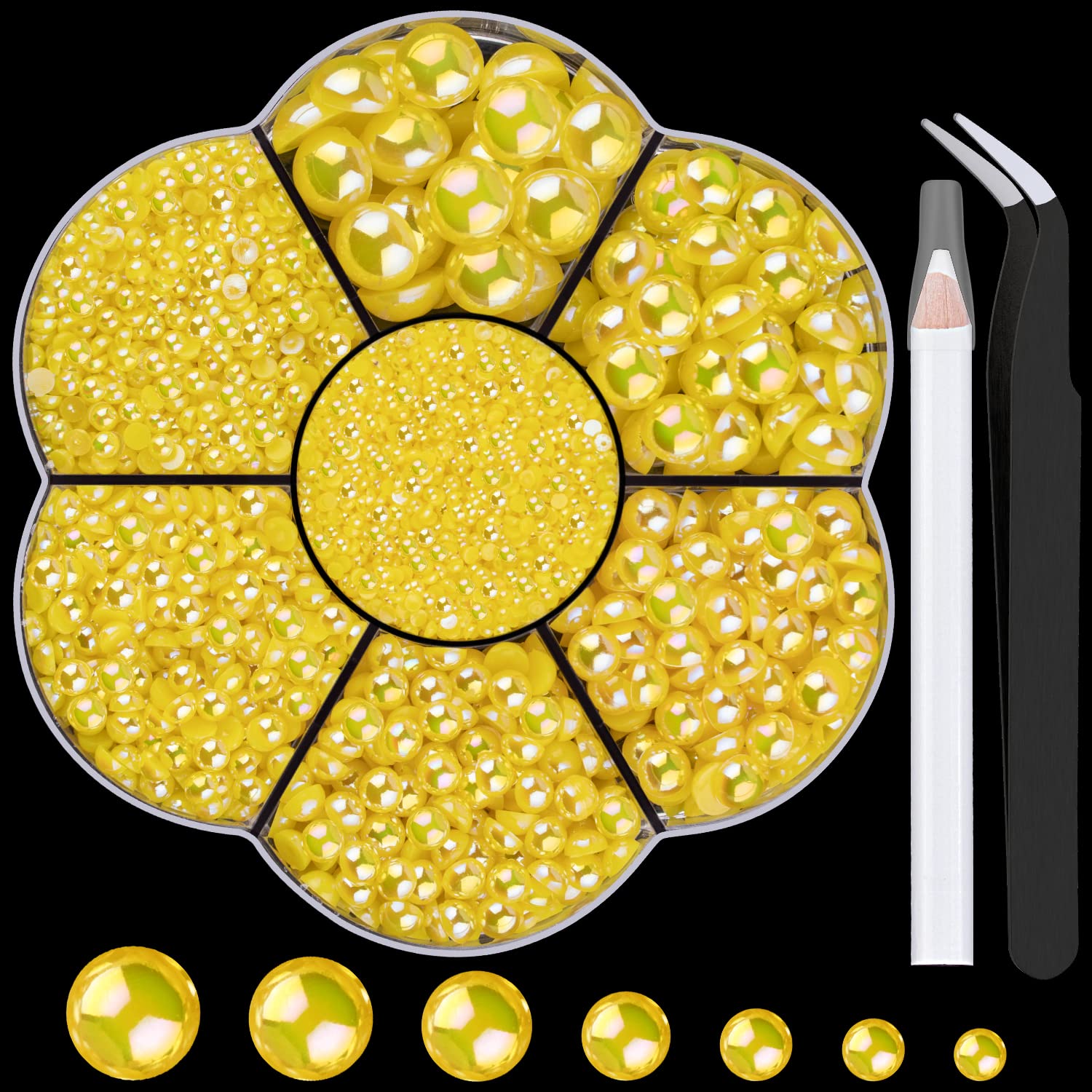 BELLEBOOST 5600pcs ABS Round Flat Back Beige Pearls Kit with Pickup Tools for Nail Art, Face, Body Decorations