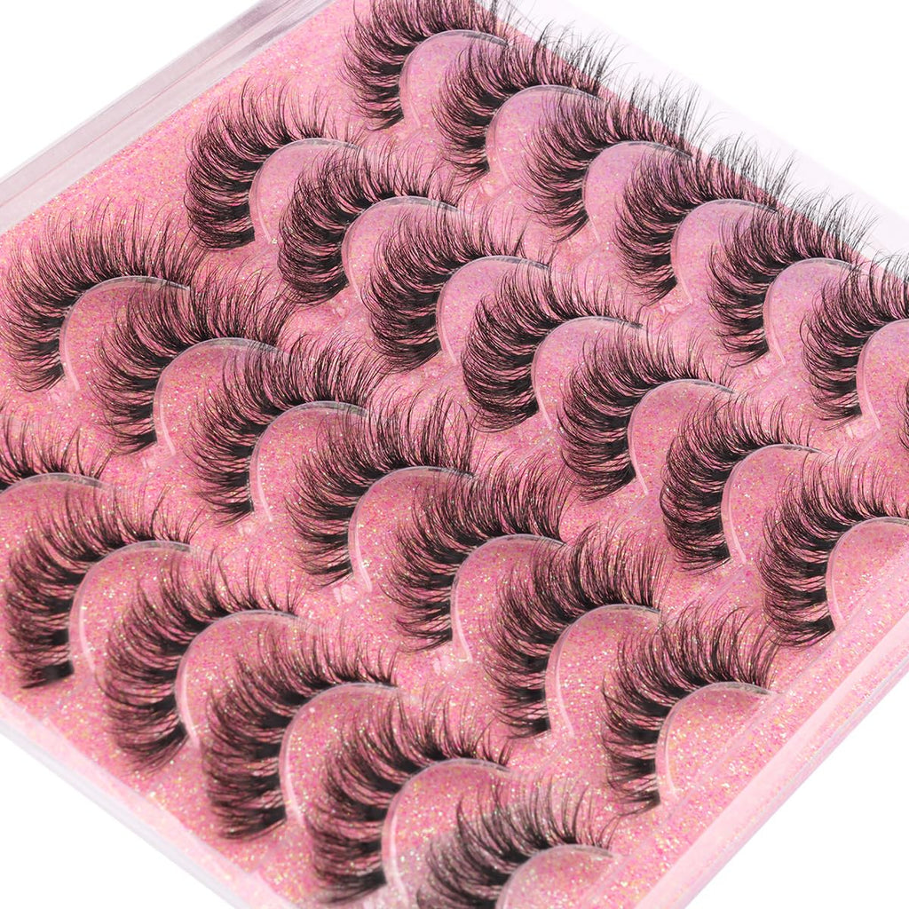 False Lashes Natural Look Wispy Eyelashes Manga Korean Spiky 16mm Short Faux Mink Eyelashes Cat Eye Natural Fake Eyelashes Strip Lashes Pack 14 Pairs
