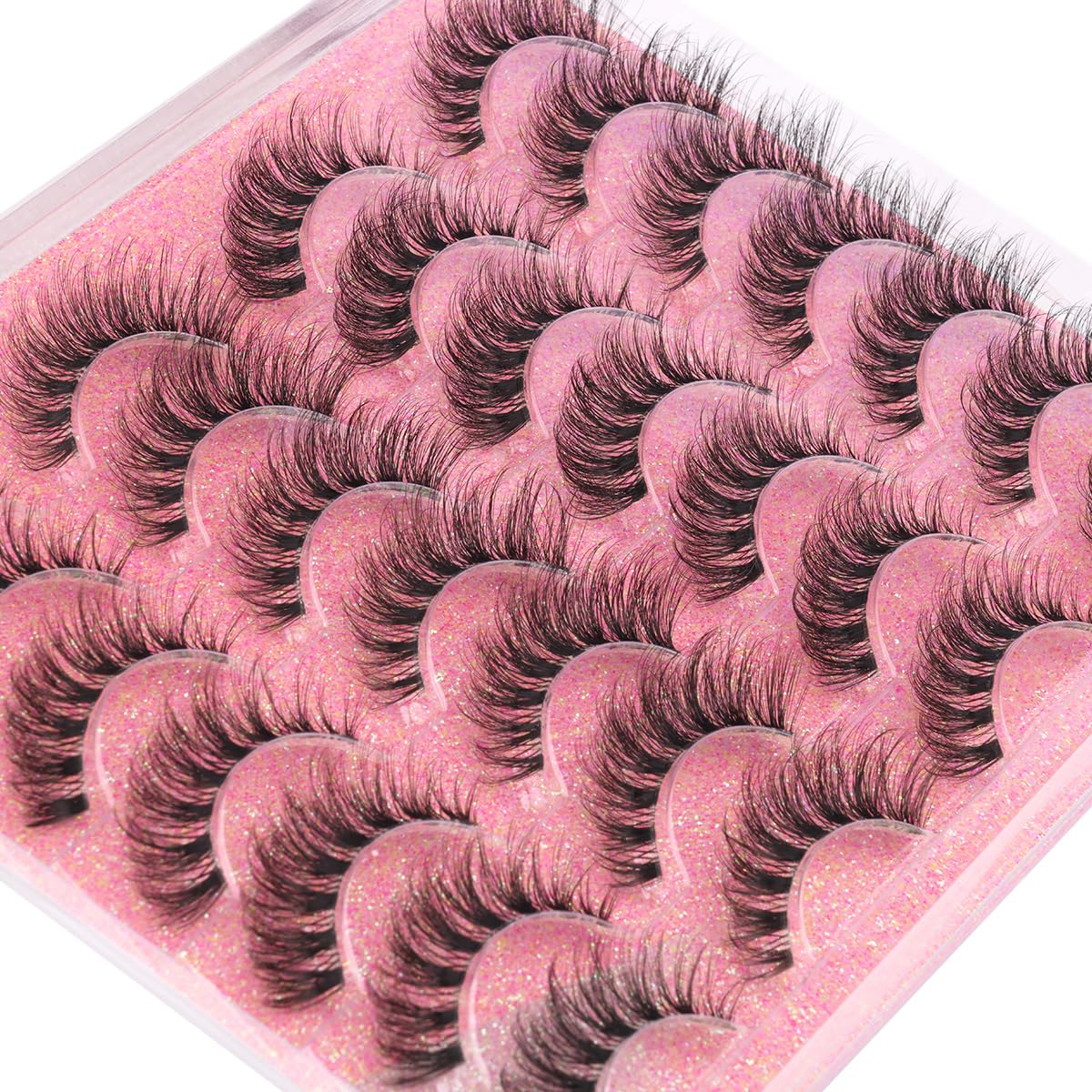 False Lashes Natural Look Wispy Eyelashes Manga Korean Spiky 16mm Short Faux Mink Eyelashes Cat Eye Natural Fake Eyelashes Strip Lashes Pack 14 Pairs