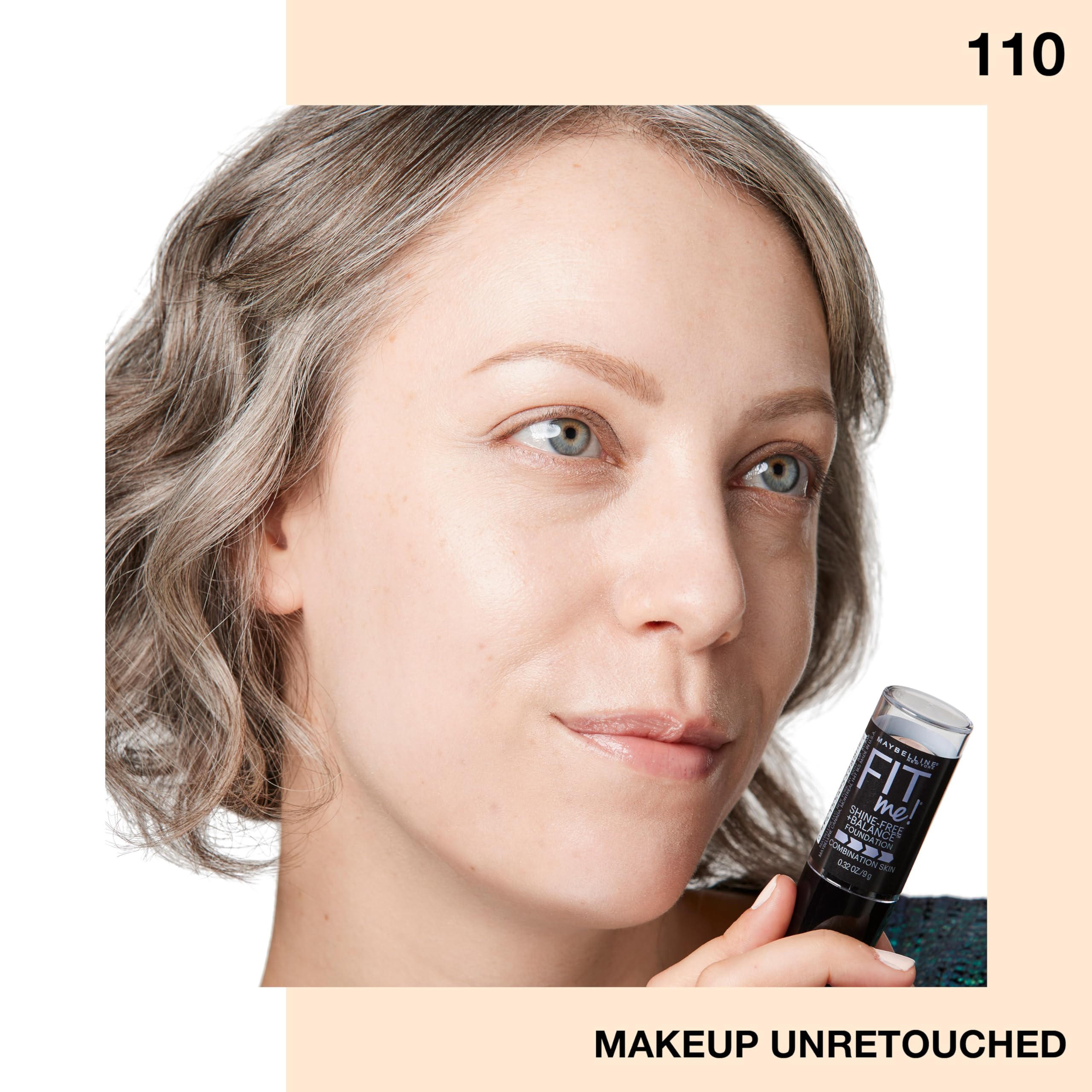 Maybelline Fit Me Shine-Free + Balance Foundation Stick, Multi-Use Face Makeup and Contour Stick For Natural, Matte Coverage, Porcelain, 1 Count
