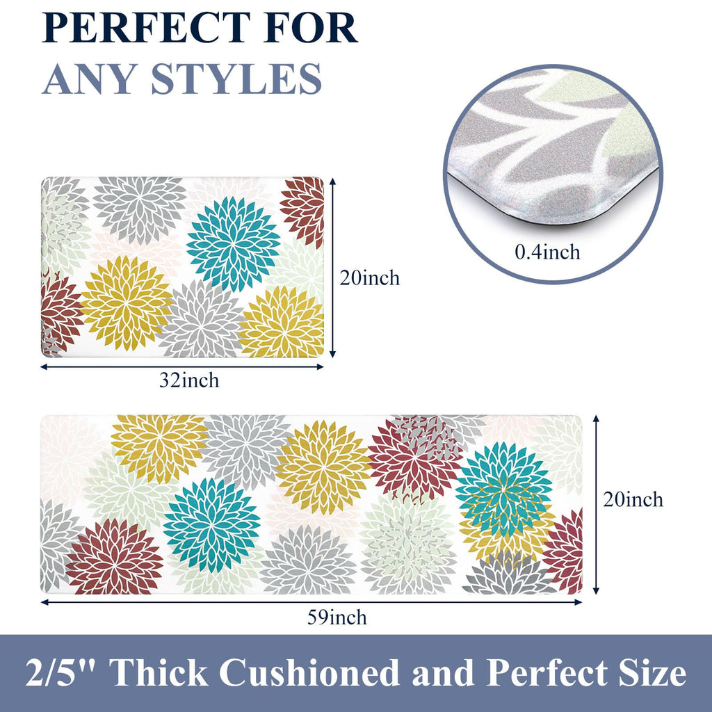 HEBE Anti Fatigue Kitchen Rugs Sets of 2, Non Slip Kitchen Mats for Floor, Waterproof Cushioned Comfort Standing Carpet for Kitchen Sink, Home Office, Laundry Room
