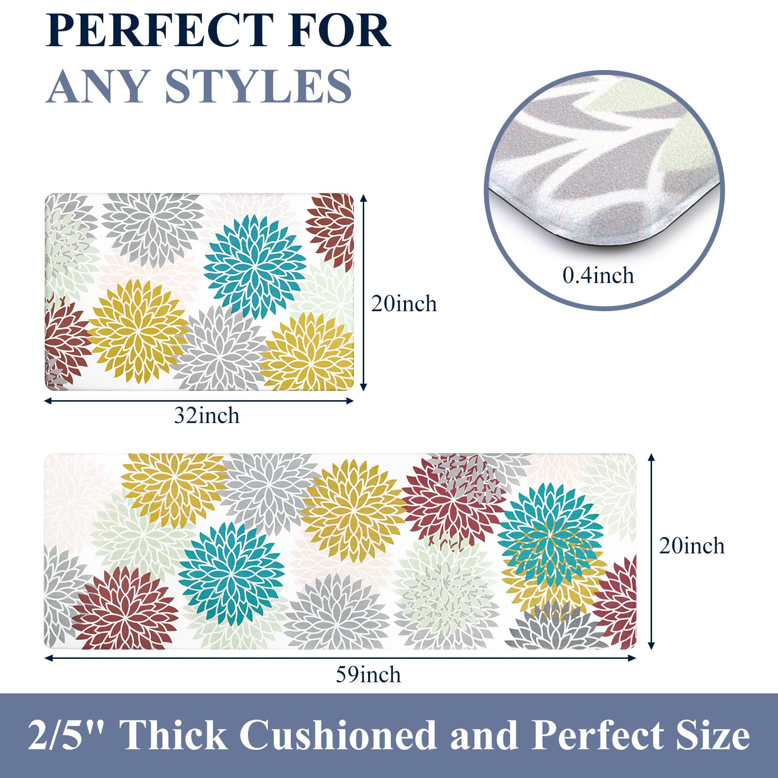 HEBE Anti Fatigue Kitchen Rugs Sets of 2, Non Slip Kitchen Mats for Floor, Waterproof Cushioned Comfort Standing Carpet for Kitchen Sink, Home Office, Laundry Room