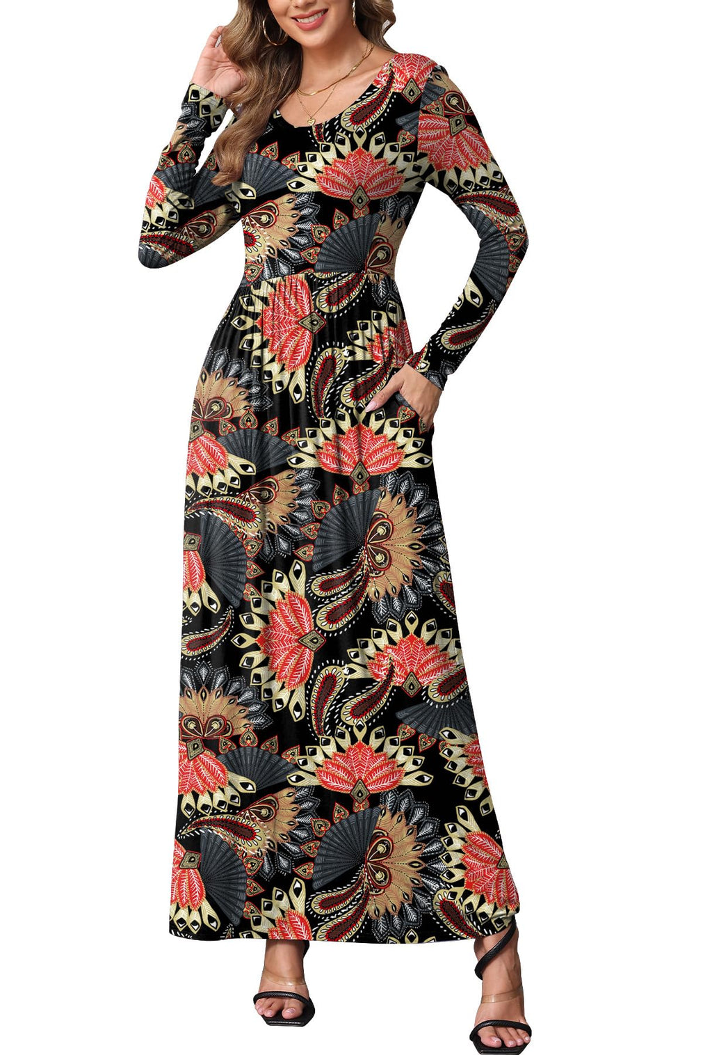 EUOVMY Women's Long Sleeve Loose Maxi Dresses Casual Long Dresses with Pockets