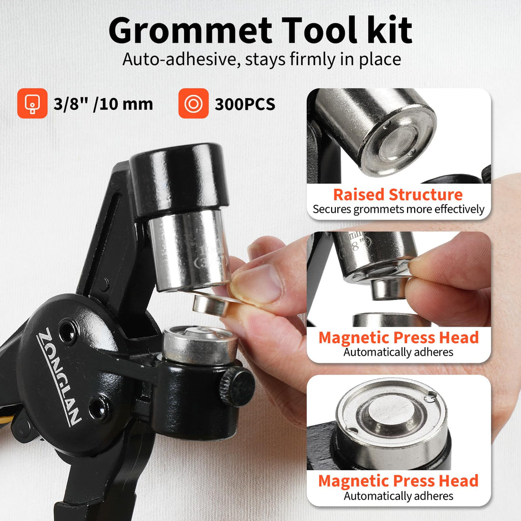 Heavy Duty Grommet Tool Kit with 1/2 Inch Die and 300 Sets of 12MM Grommets,Handheld Manual Eyelet Tool Rivet Press Punch Pliers for Leather Canvas Fabric