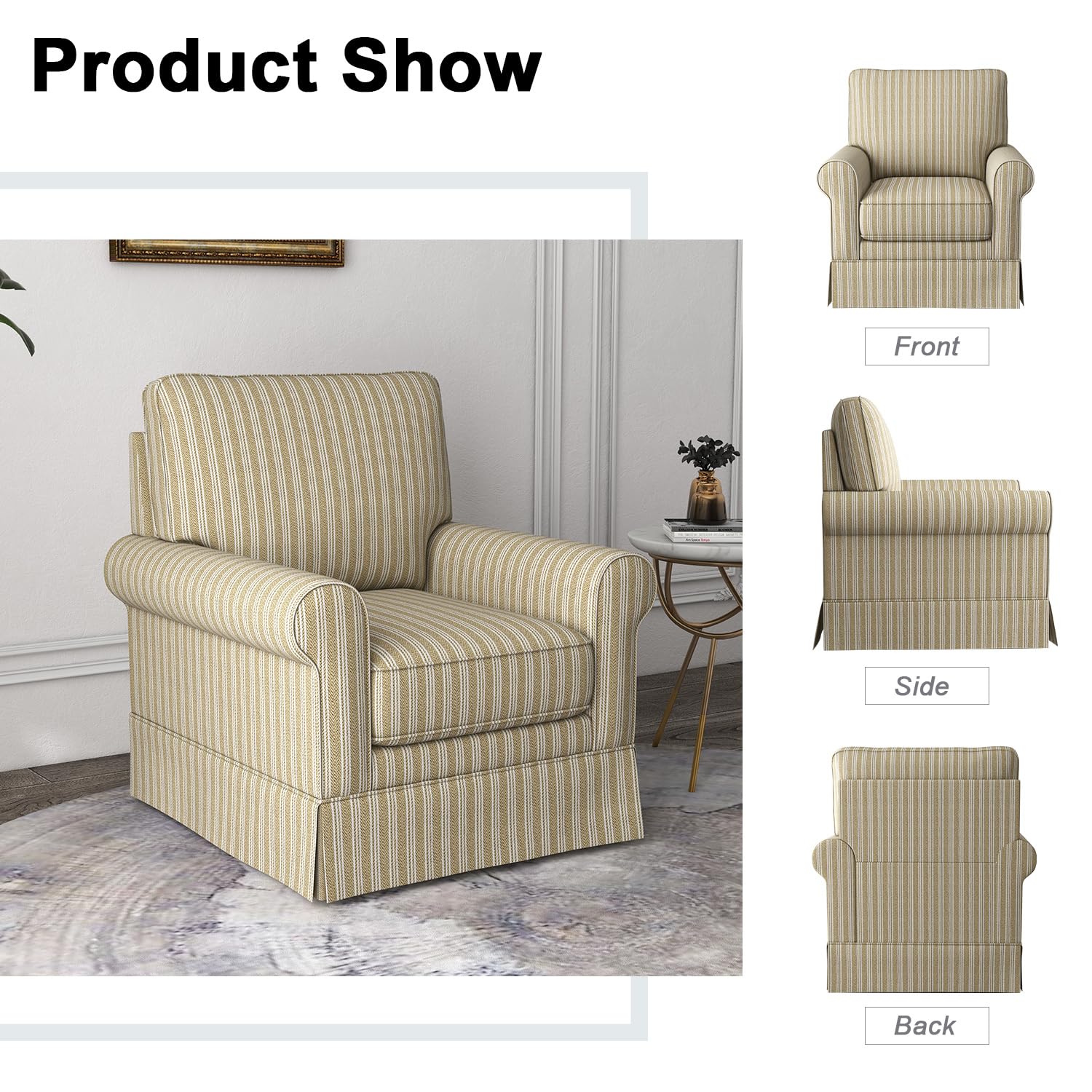 INZOY Swivel Accent Chair Linen Mid Century Modern Chair, Comfy Swivel Barrel Reading Chair, Upholstered Square Chair for Living Room Bedroom Small Spaces, Fully Assembled, Beige