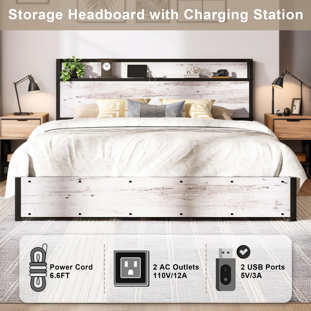 LUXOAK Full Size Lift Up Storage Bed, Wood Platform Bed Frame with Storage Headboard & Charging Station, No Box Spring Needed, Easy Assembly, Black