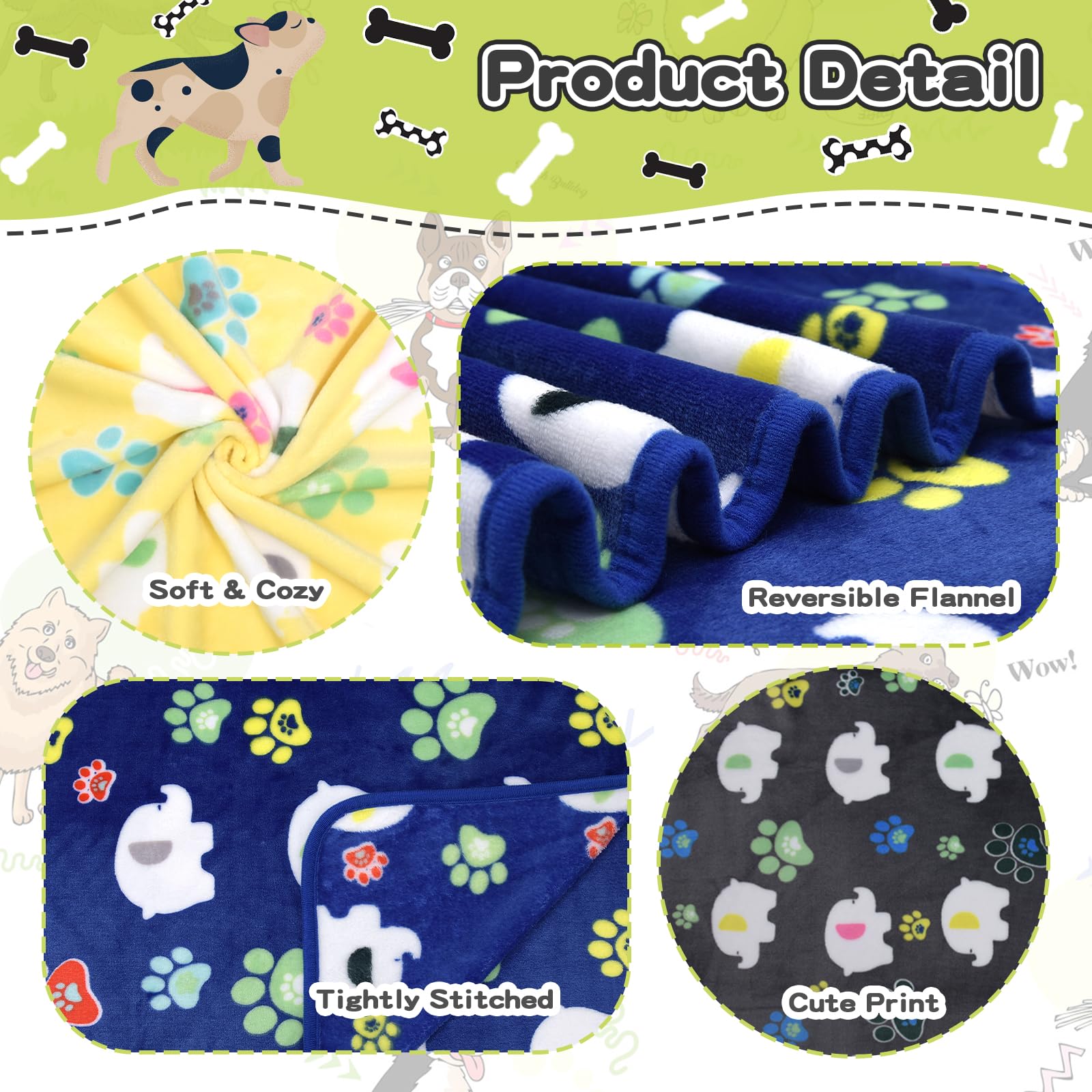 Rezutan 1 Pack 3 Dog Blanket for Large Dogs,41x31 inch for Medium Soft Fluffy Washable Pet Cat Blankets,Reversible Elephant & Paw Print for Dog Kennels & Beds, Sofas, Blue