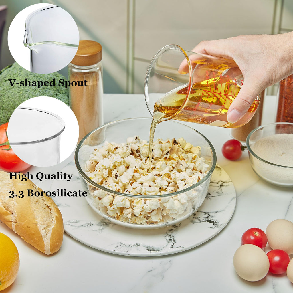 High Borosilicate Glass Measuring Cup-V-Shaped Spout，Glass Measuring Beaker for Kitchen or Restaurant, Easy to Read, 30 ML (1 Oz)-Pack of 2