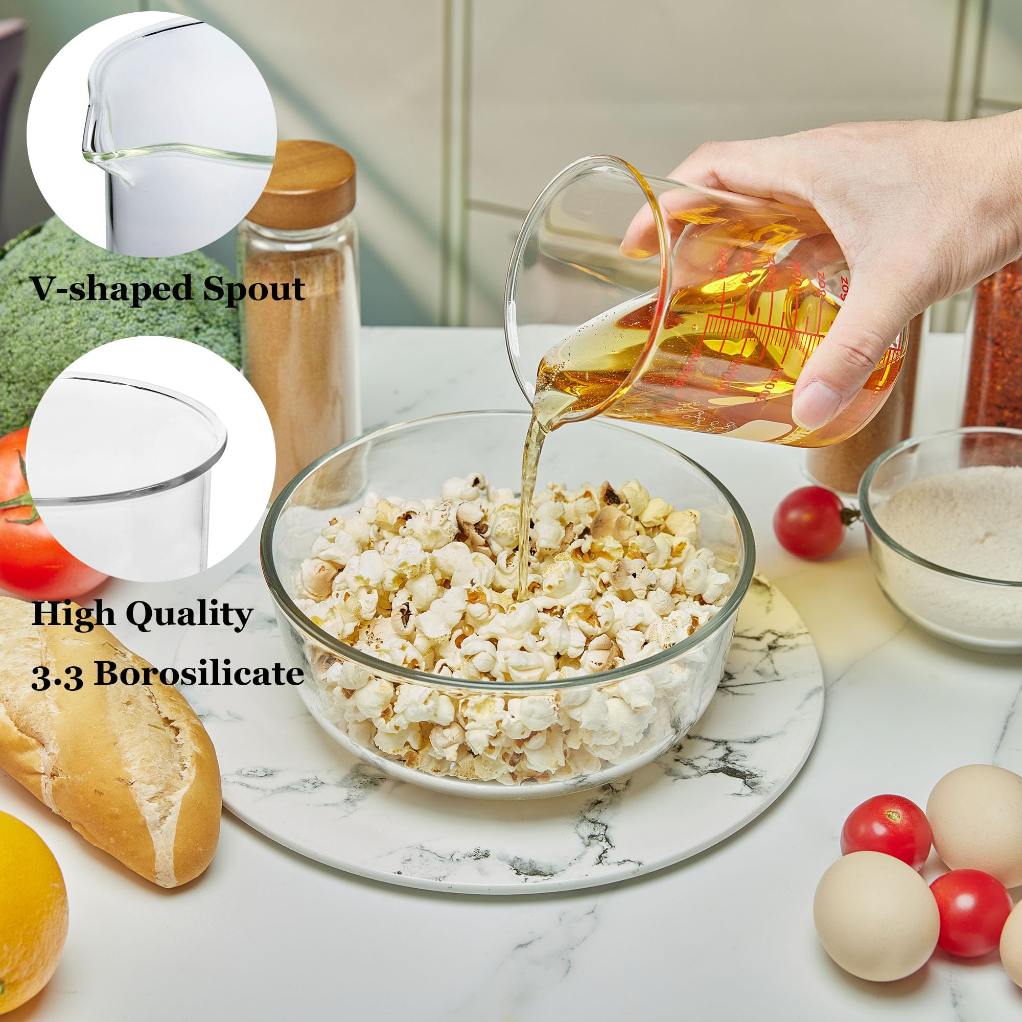 High Borosilicate Glass Measuring Cup-V-Shaped Spout，Glass Measuring Beaker for Kitchen or Restaurant, Easy to Read, 30 ML (1 Oz)-Pack of 2