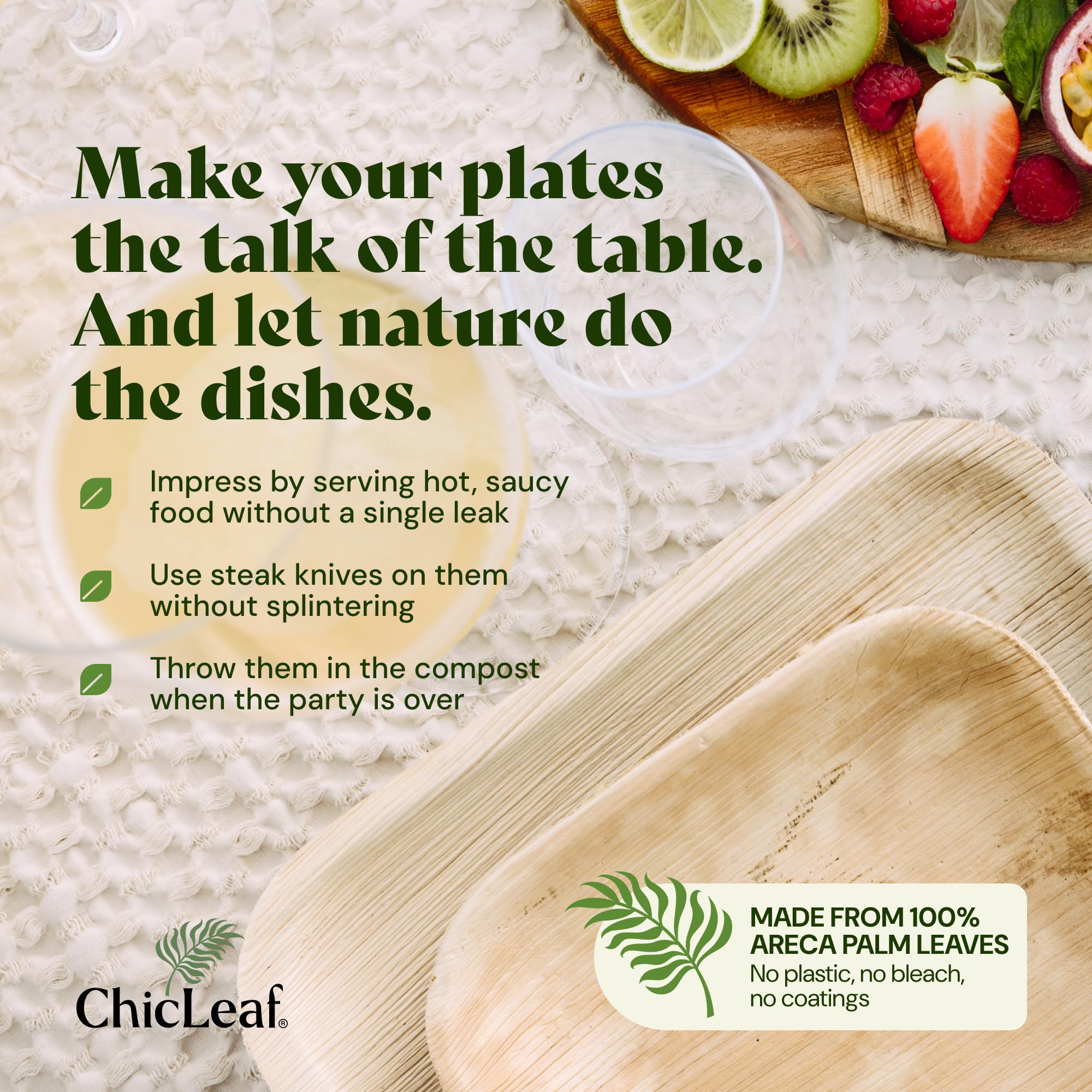 Chic Leaf Palm Leaf Plates - 4 in, 50 Pack, Compostable | Heavy-duty bamboo-style small plates - Use for appetizers & desserts at weddings, parties & picnics
