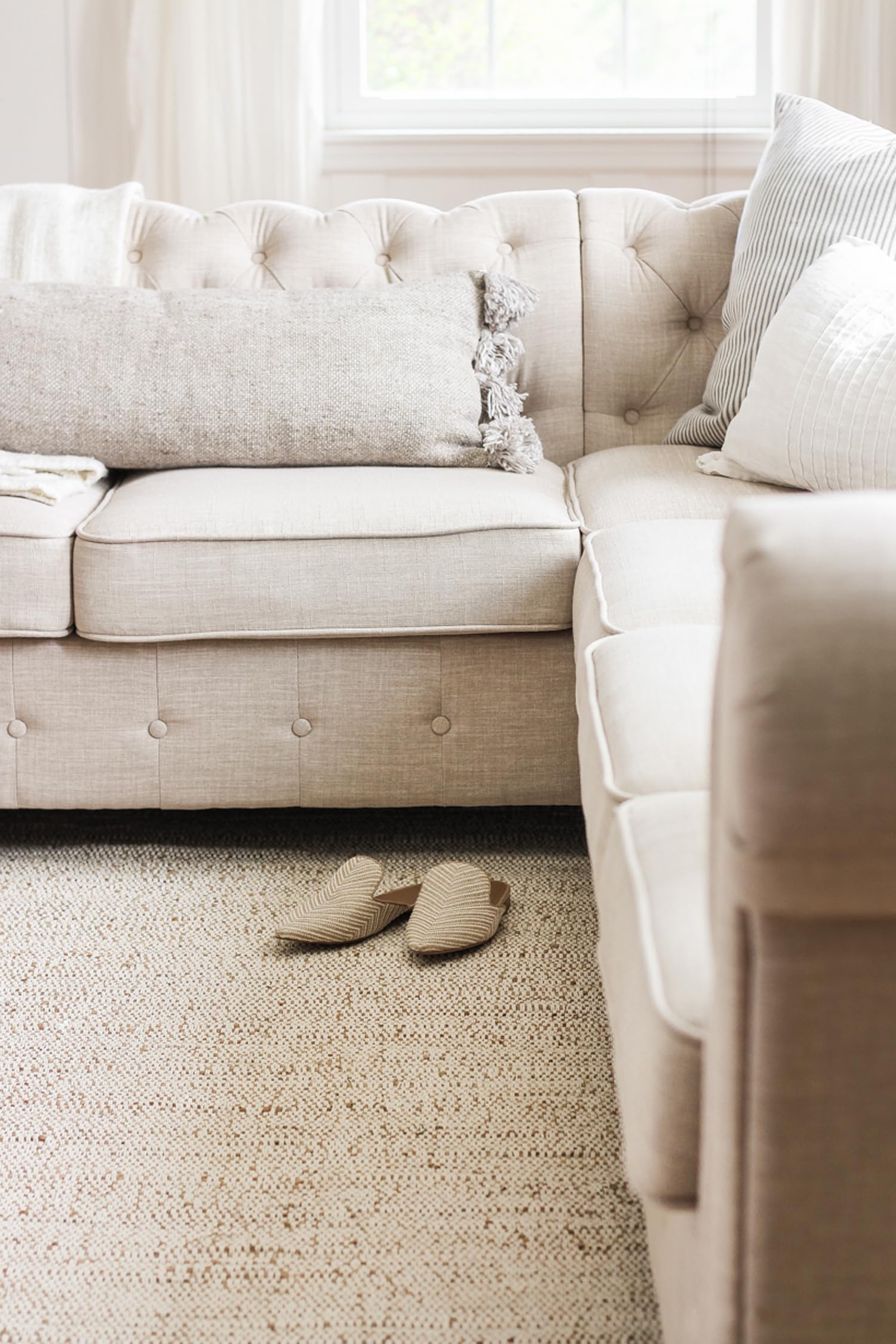 FRELISH DECOR Handwoven Jute Cotton Area Rug- Natural Yarn- Contemporary Farmhouse Decor- Rustic Nautical Rugs for Bedroom Living Room/Entryway Doormat (2'x3')