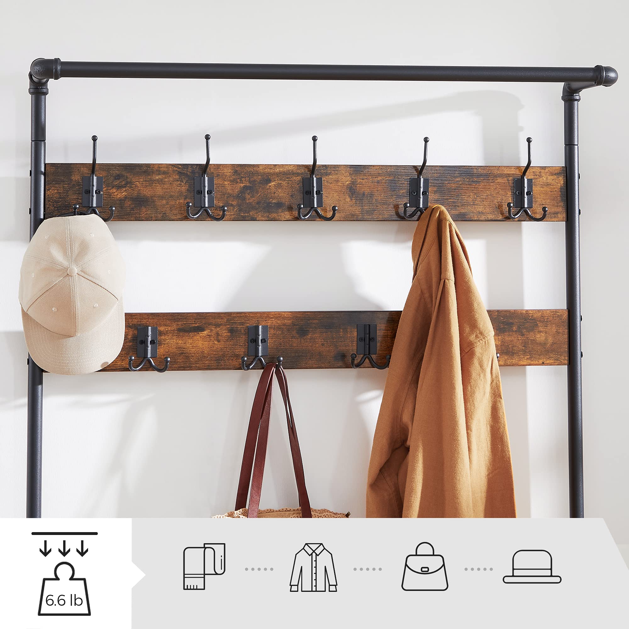 VASAGLE Shoe Bench Rack, 3-Tier Storage Shelf for Entryway Hallway Living Room, Industrial Accent Furniture with Steel Frame, 12.6 x 31.5 x 70.3 Inches, Greige