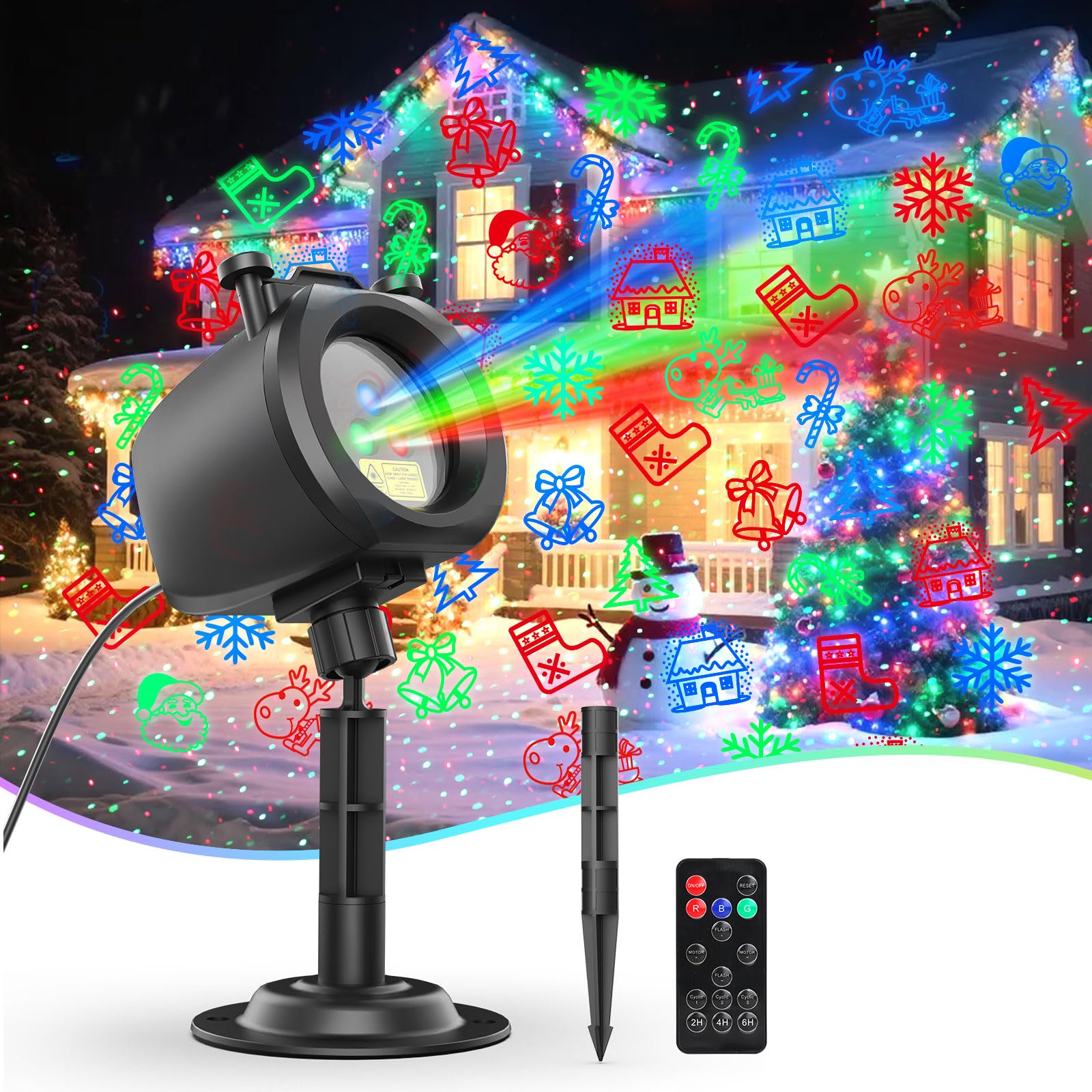Easter Laser Lights Projector Outdoor with 4 Dynamic Slides, 2-in-1 Moving RGB Firefly Laser Lights with Remote,Timer, Landscape Holiday Porjector for Window Wall