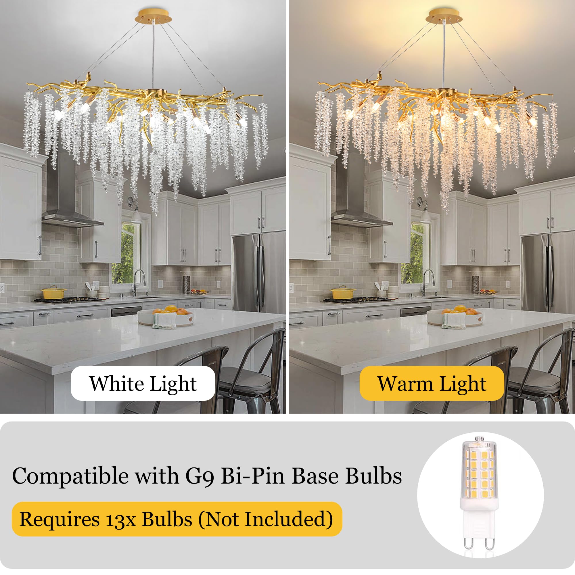 Modern Crystal Raindrop Chandelier, L40'' Black Linear Rectangle Art Deco Tree Branch Lighting Fixture for Kitchen Island Living Room Foyer Staircase 10 Lights
