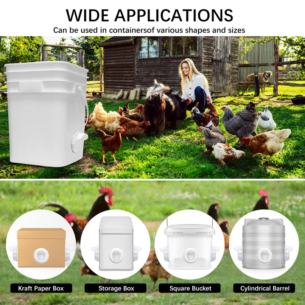 Chicken Feeder Port, 6 Pack Chicken Feeders No Waste with 6 Lids 1 Drill Bit, DIY Automatic Poultry Feeder Cups Kit, Chicken Bucket Feeder for Barrels (White)
