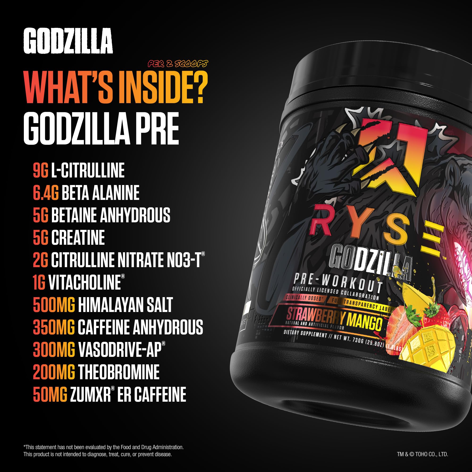 RYSE Godzilla X Noel Deyzel Pre Workout Powder - BlackBerry Lemonade - 400mg Caffeine, High Stim Pre-Workout for Men & Women with Citrulline & Beta Alanine - Energy, Pump & Focus - 20/40 Servings