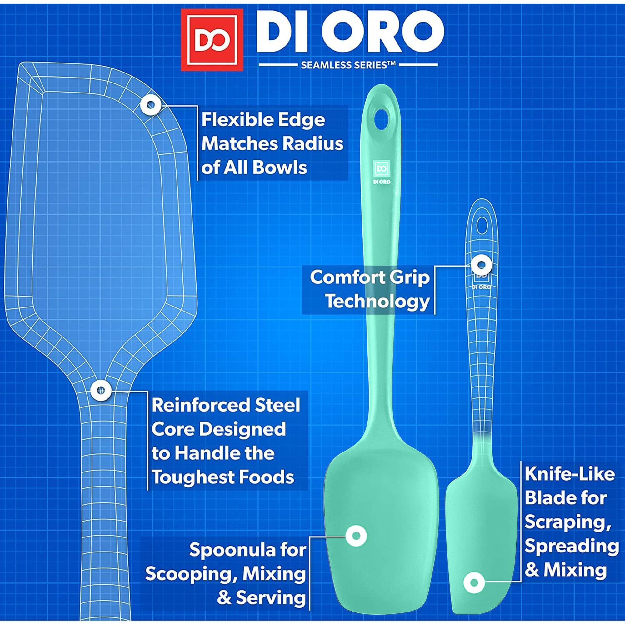 DI ORO Silicone Spatula Set - Rubber Kitchen Spatulas for Baking, Cooking, & Mixing - 600°F Heat-Resistant & BPA Free Silicone Scraper Spatulas for Nonstick Cookware - Dishwasher Safe (5pc, Black)