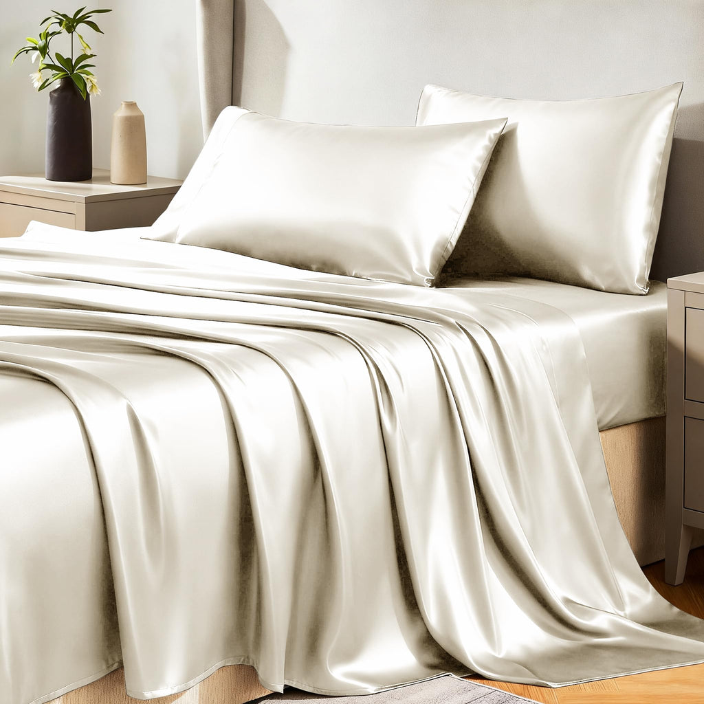 CozyLux Satin Sheets Twin Sheet Set - Silky Soft Bedding Similar to Silk, 3 Piece Sheets for Hair and Skin, Deep Pocket with All-Around Elastic, Home Decor for Bedroom, Black