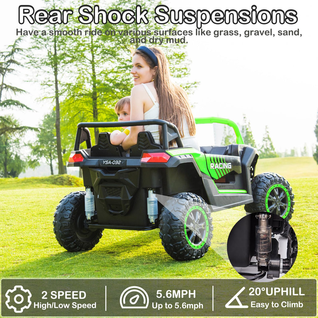 NEWQIDA XXXL 24V Ride On Toys for Big Kids UTV 2 Seater Electric Car w/Remote Control, 4WD Off-Road Side by Side, Max 220lbs, 24.8" Spacious Seat, EVA Tires, Up to 5.6 MPH, Rear Shock Absorbor, Black